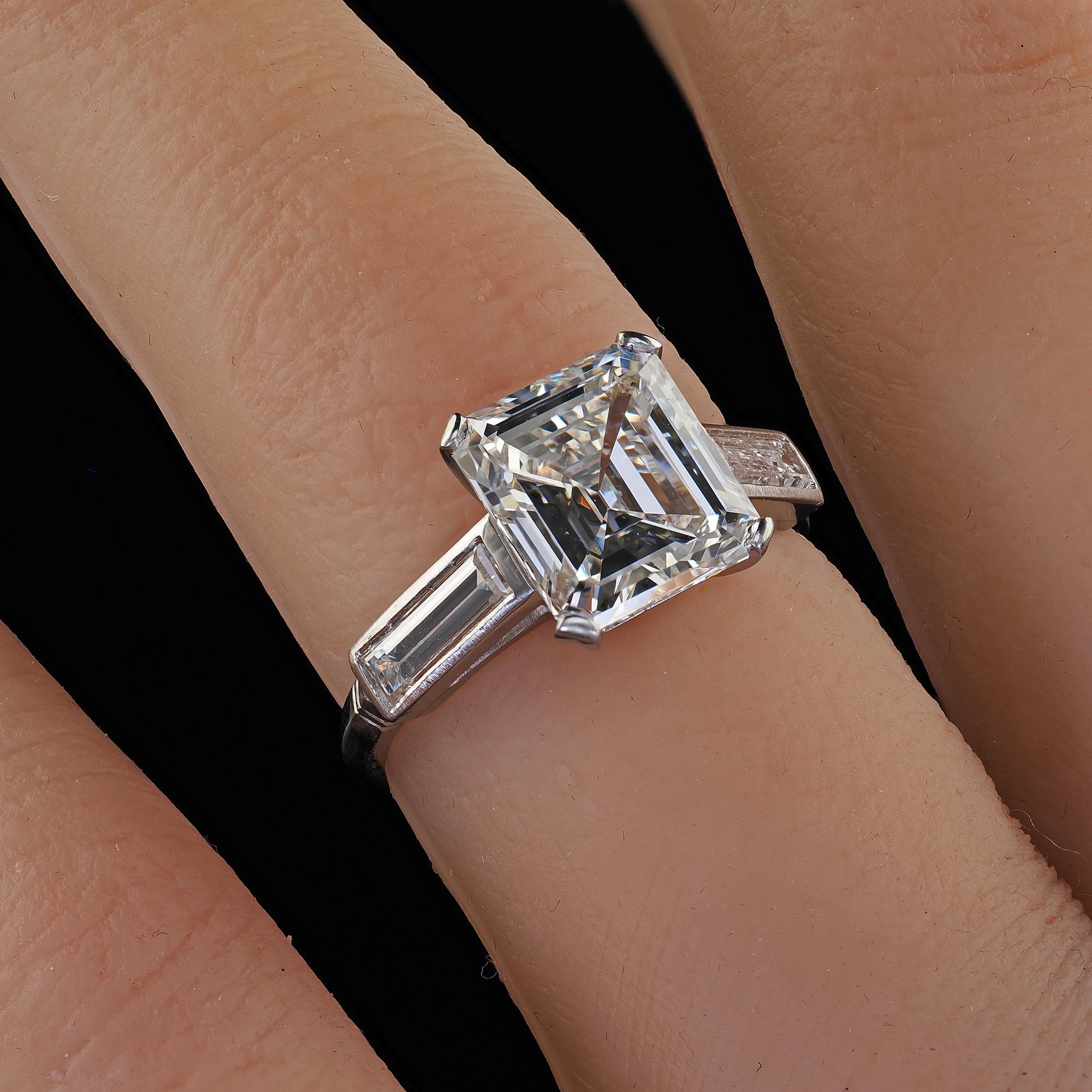 Antique Art Deco Platinum Old Emerald Cut Diamond Engagement Ring - GIA For Sale 6