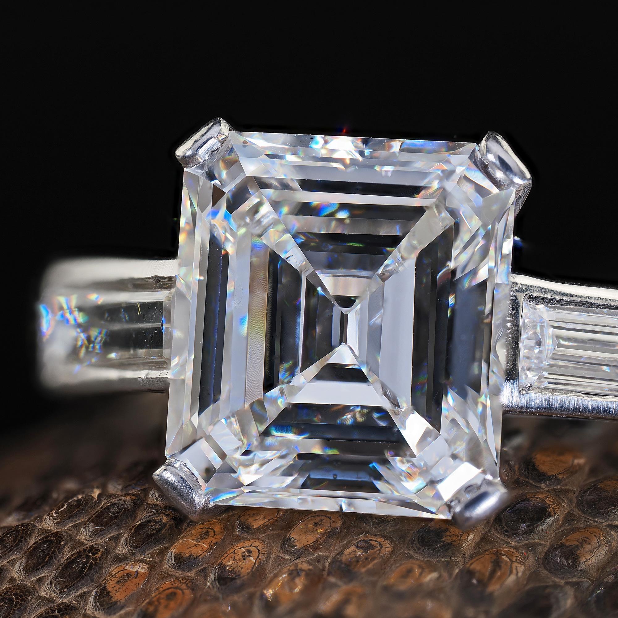 Antique Art Deco Platinum Old Emerald Cut Diamond Engagement Ring - GIA For Sale 1