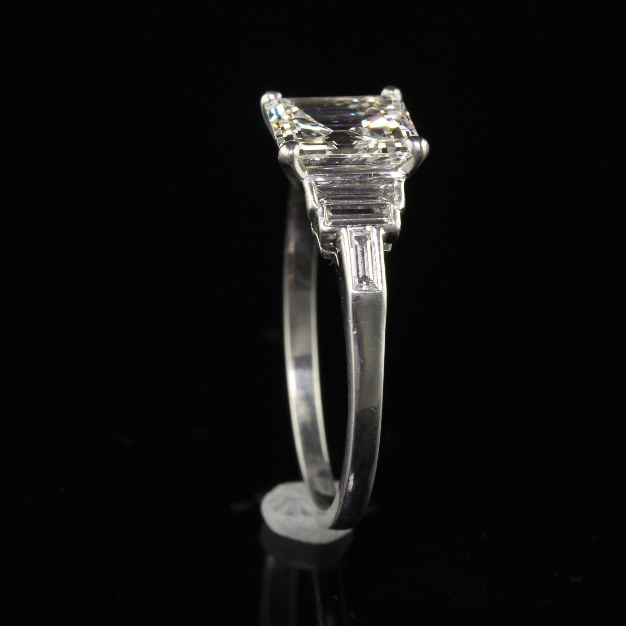 Antiker Art-Déco-Verlobungsring aus Platin mit Diamanten im alteuropäischen Smaragdschliff - GIA 1