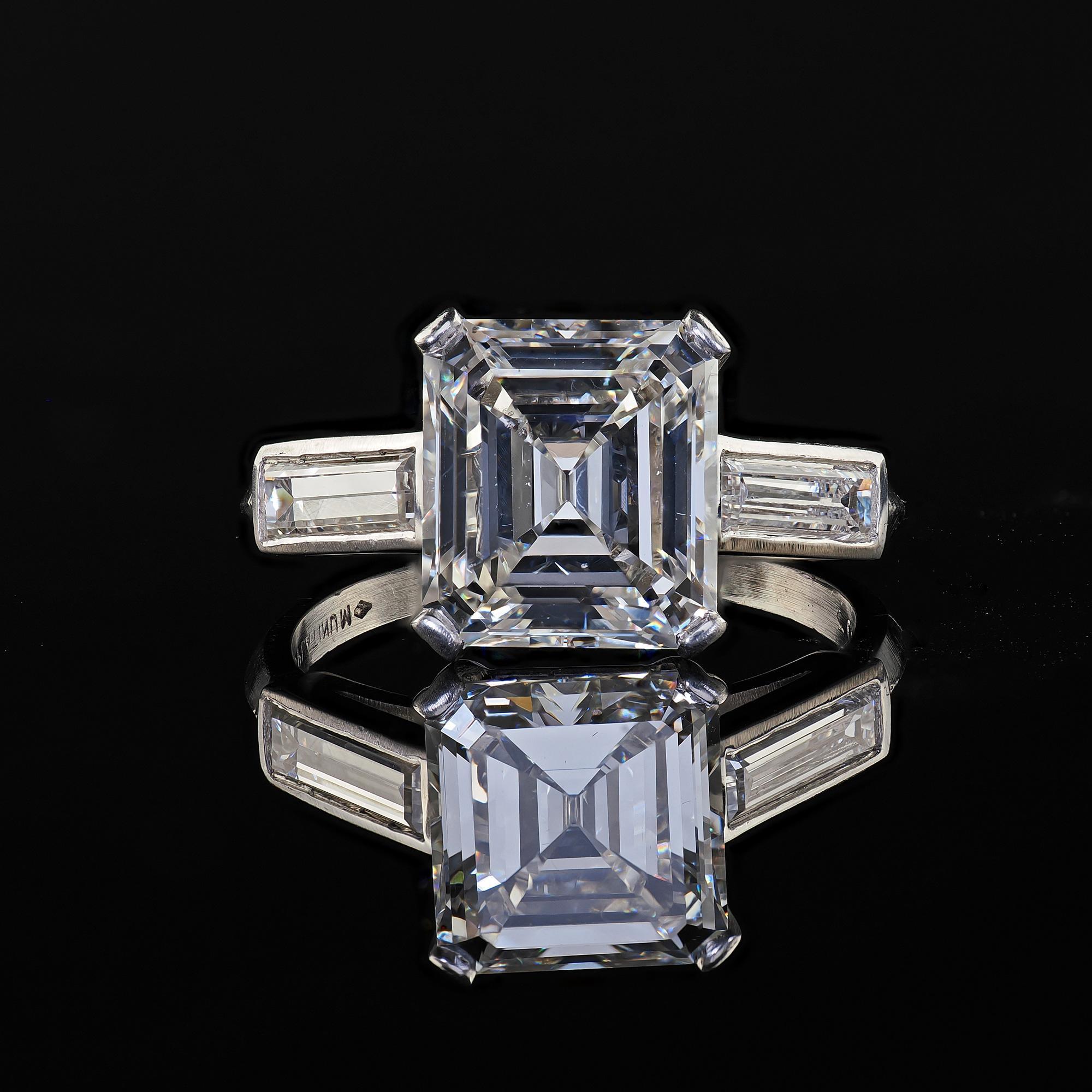 Antique Art Deco Platinum Old Emerald Cut Diamond Engagement Ring - GIA For Sale 3