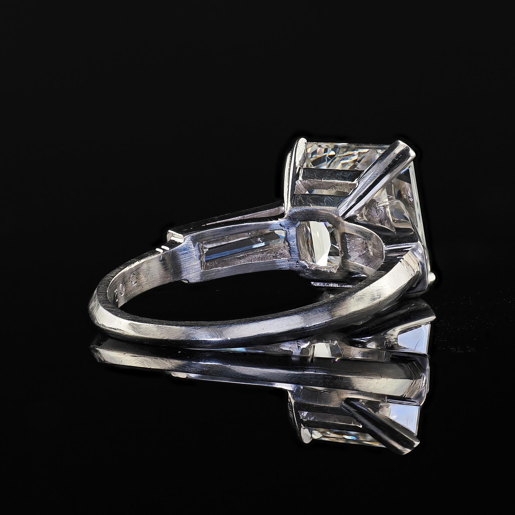 Antique Art Deco Platinum Old Emerald Cut Diamond Engagement Ring - GIA For Sale 4