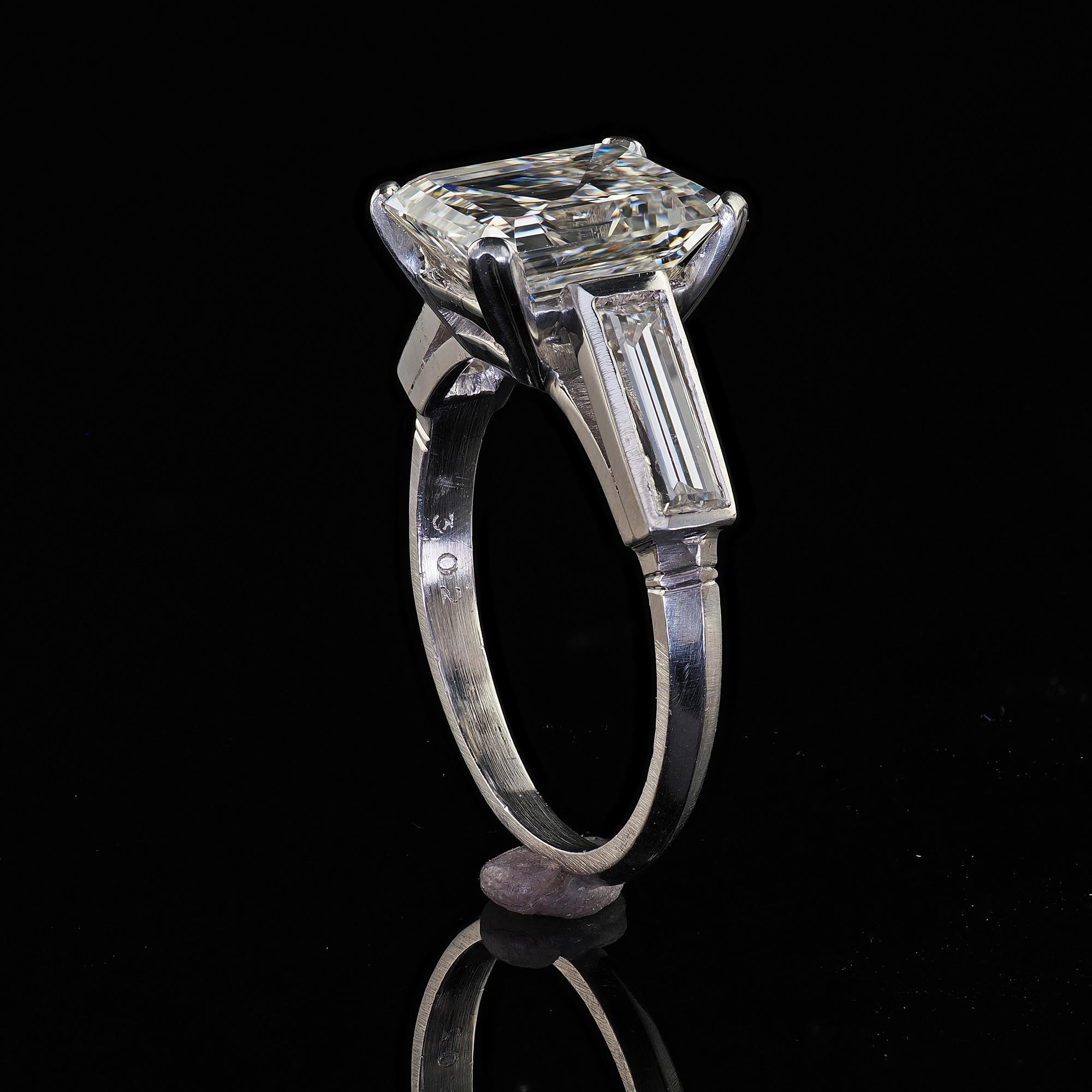 Antique Art Deco Platinum Old Emerald Cut Diamond Engagement Ring - GIA For Sale 5