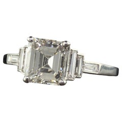 Bague de fiançailles Art déco ancienne en platine avec diamant taille émeraude ancienne, certifié GIA