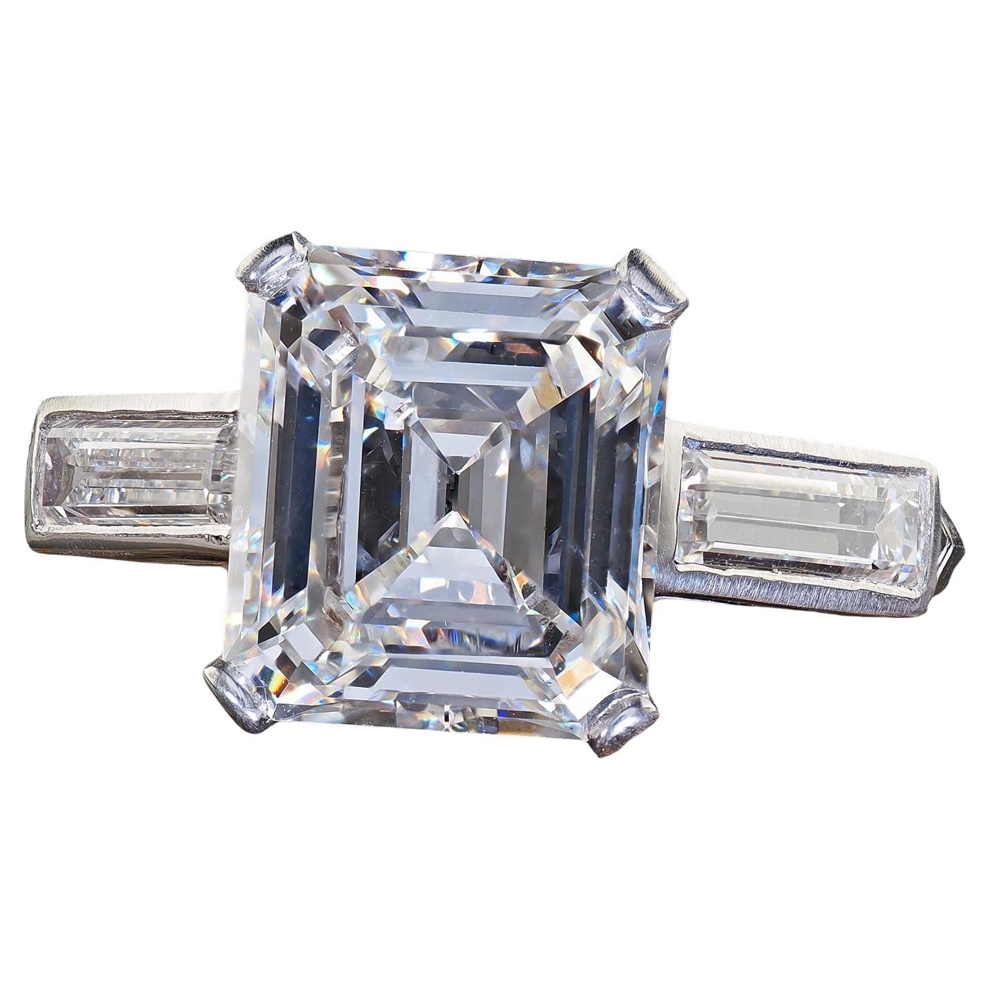 Antique Art Deco Platinum Old Emerald Cut Diamond Engagement Ring - GIA