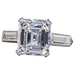 Bague de fiançailles Art déco ancienne en platine avec diamant taille émeraude ancienne, certifié GIA