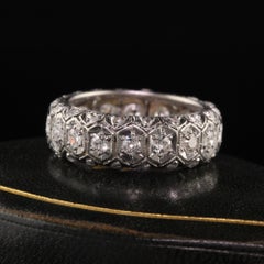 Antique Art Deco Platinum Old Euro and Rose Cut Three Row Eternity Band