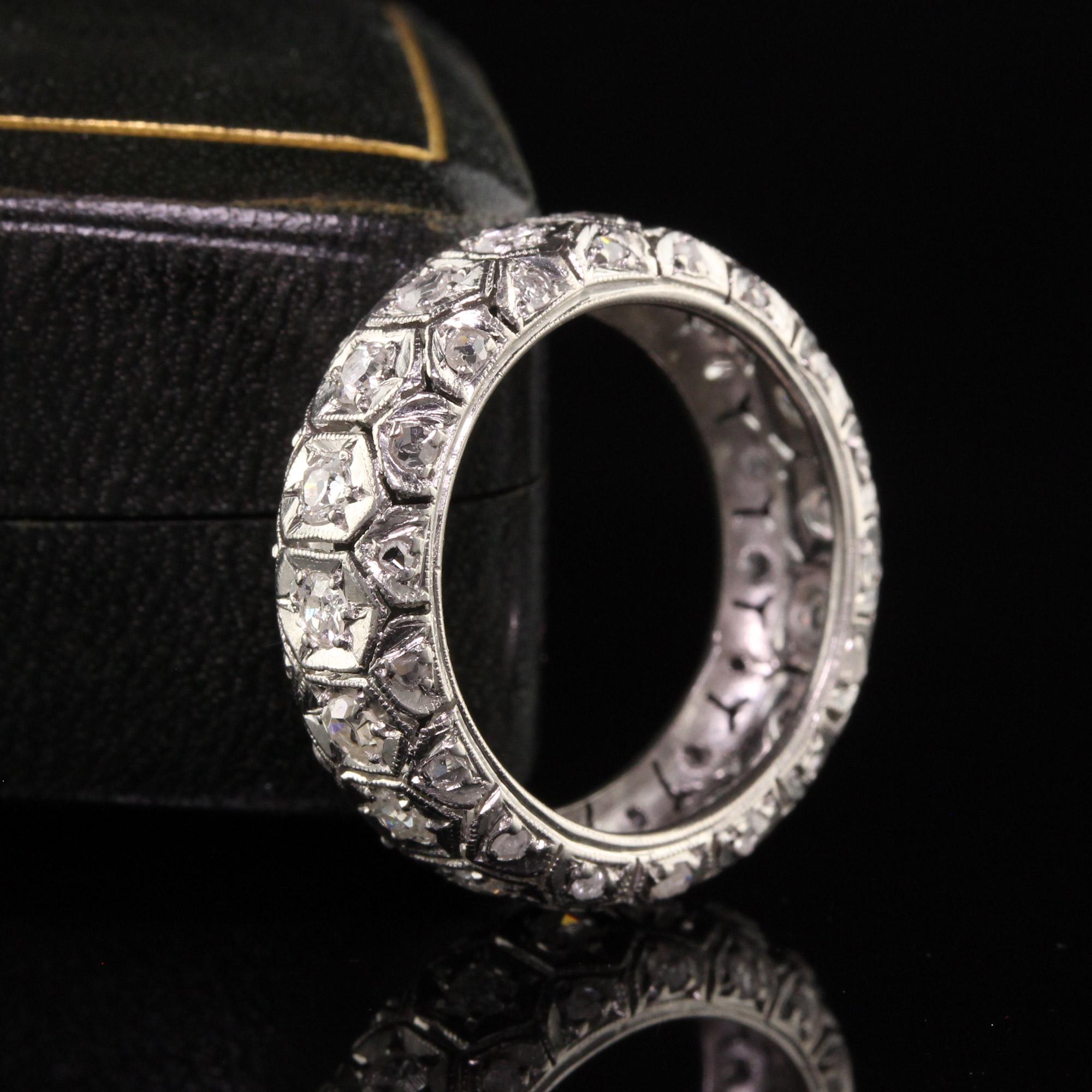 Antique Art Deco Platinum Old Euro and Rose Cut Three Row Eternity Band In Good Condition For Sale In Great Neck, NY