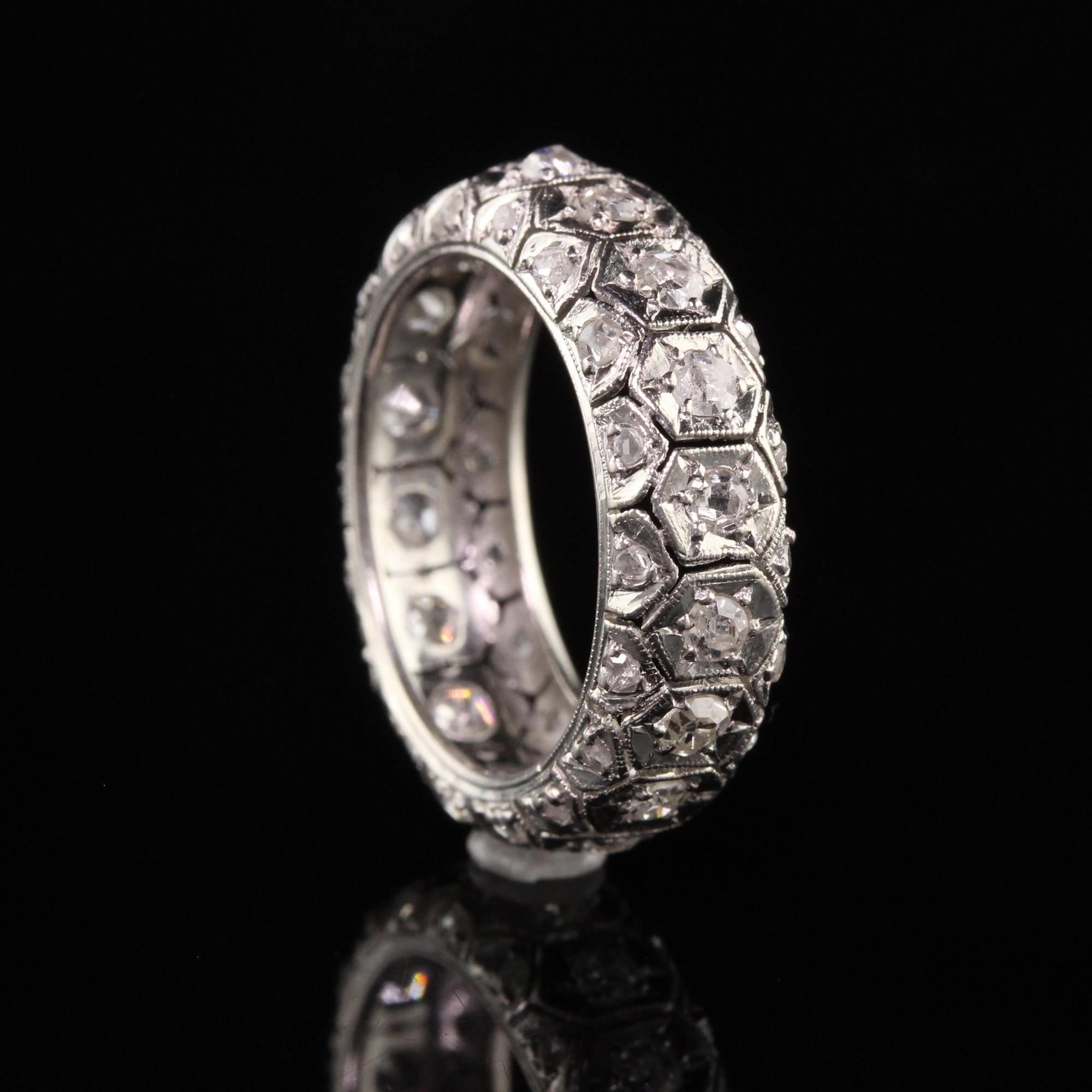 Antique Art Deco Platinum Old Euro and Rose Cut Three Row Eternity Band For Sale 2
