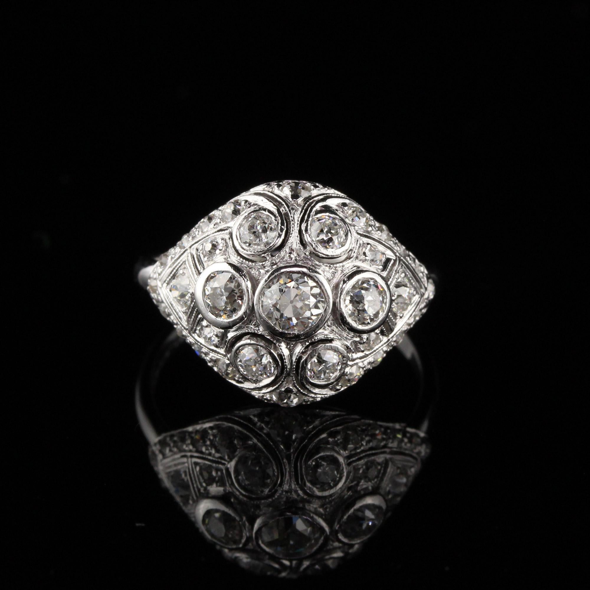 Old European Cut Antique Art Deco Platinum Old Euro Cut Diamond Engagement Ring