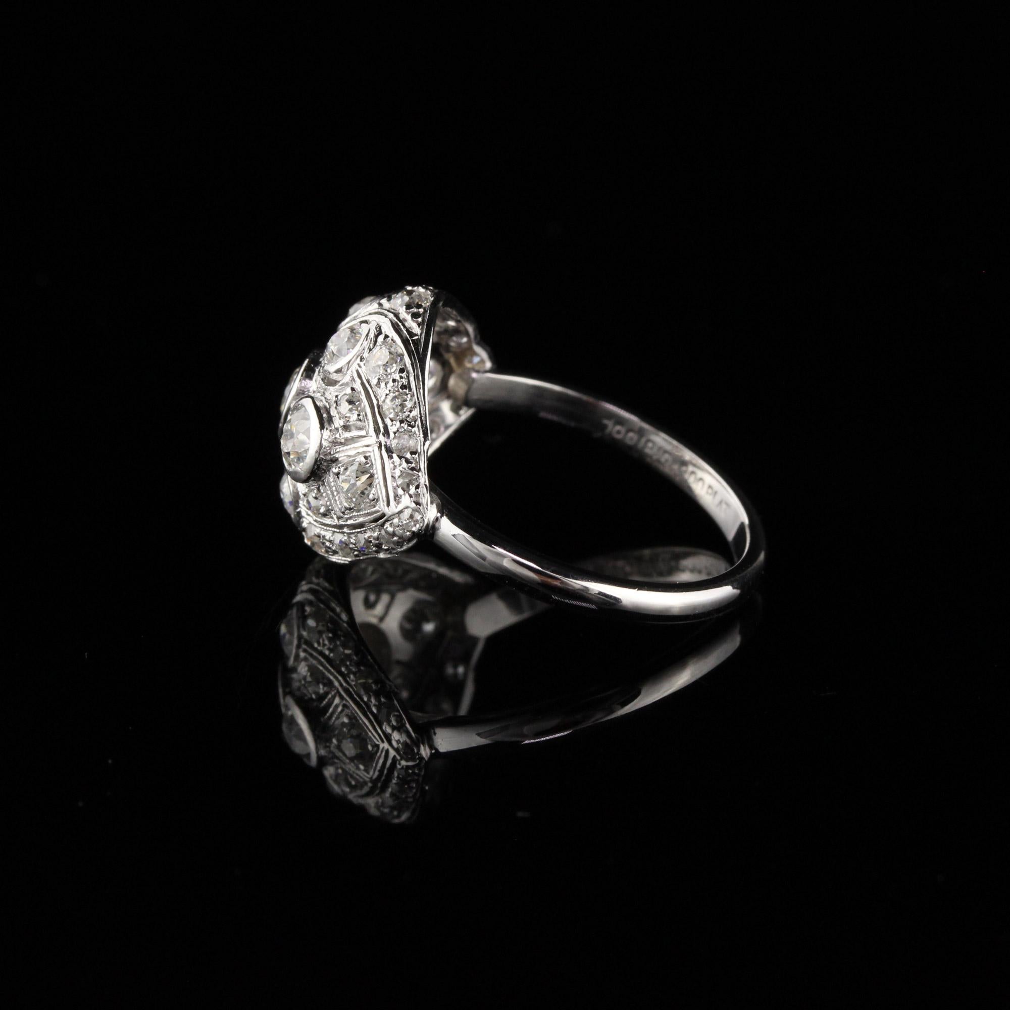 Antique Art Deco Platinum Old Euro Cut Diamond Engagement Ring In Good Condition In Great Neck, NY