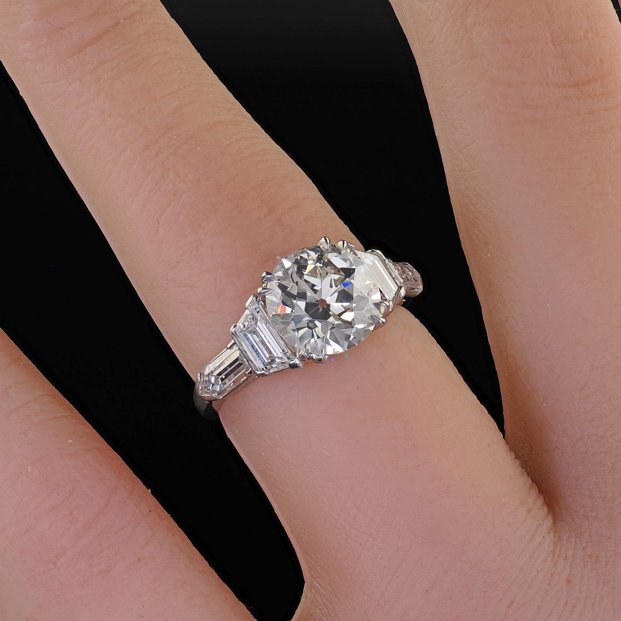 Antique Art Deco Platinum Old Euro Diamond Bullet Cut Engagement Ring - GIA For Sale 5