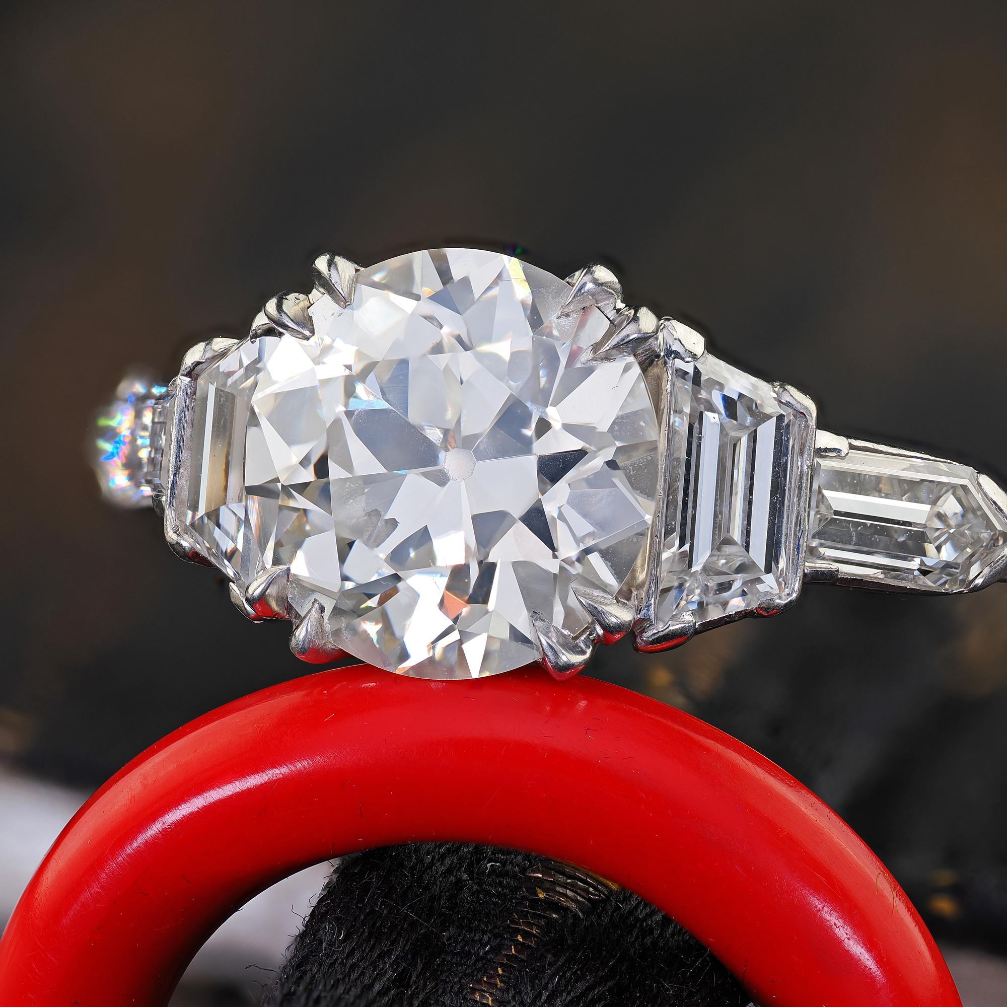 Antique Art Deco Platinum Old Euro Diamond Bullet Cut Engagement Ring - GIA For Sale 1