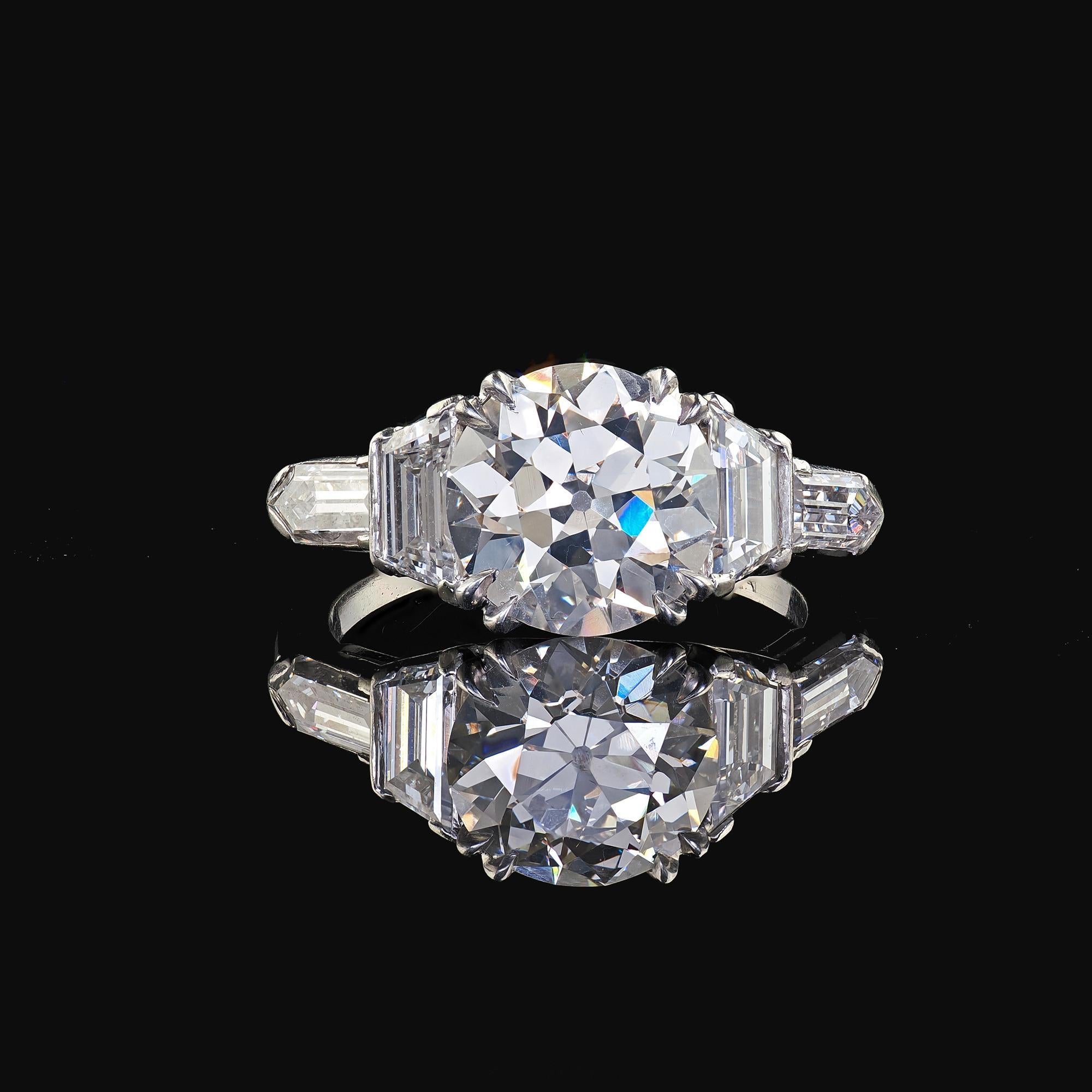 Antique Art Deco Platinum Old Euro Diamond Bullet Cut Engagement Ring - GIA For Sale 2