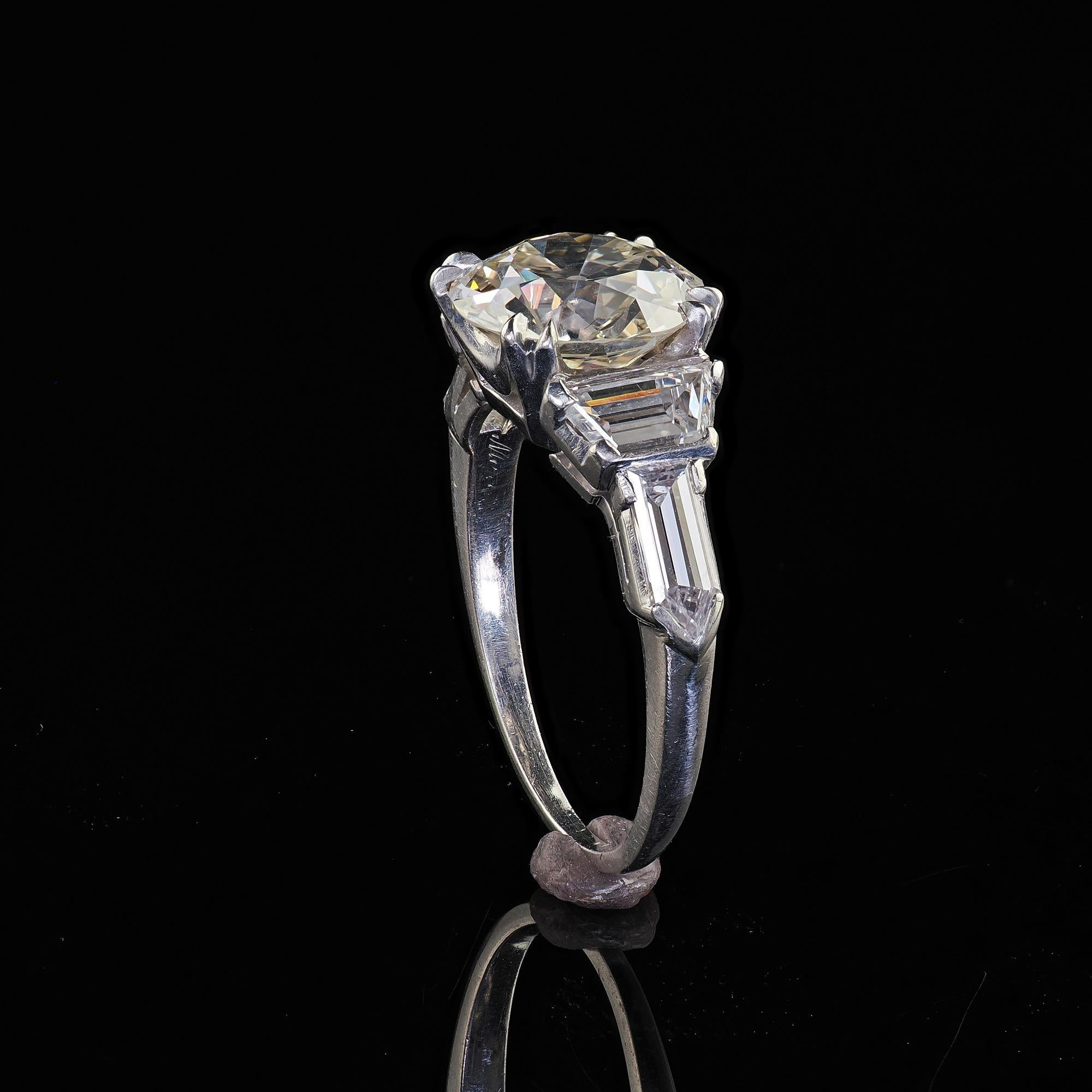 Antique Art Deco Platinum Old Euro Diamond Bullet Cut Engagement Ring - GIA For Sale 4