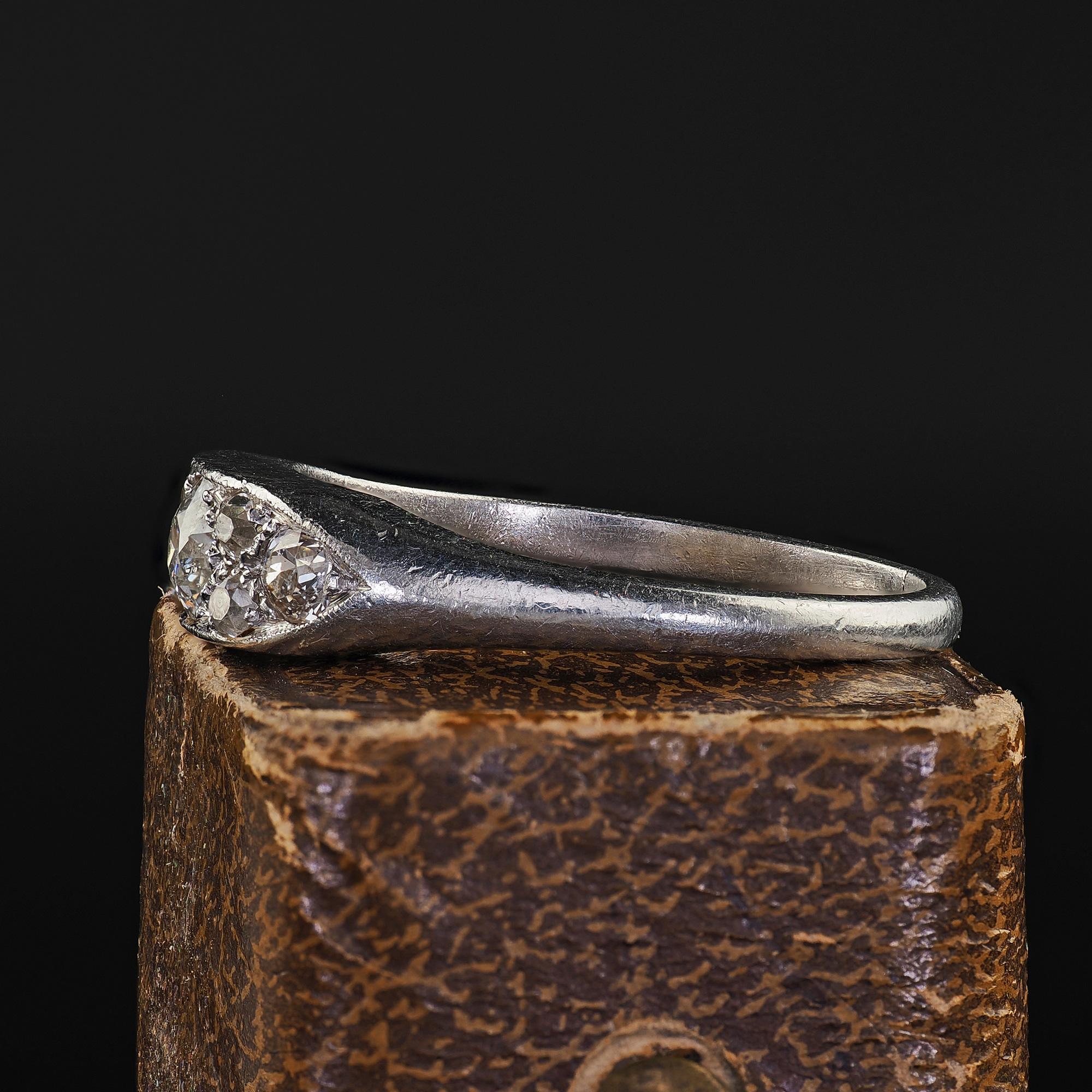 Women's Antique Art Deco Platinum Old Euro Diamond Cluster Band - Size 8 For Sale