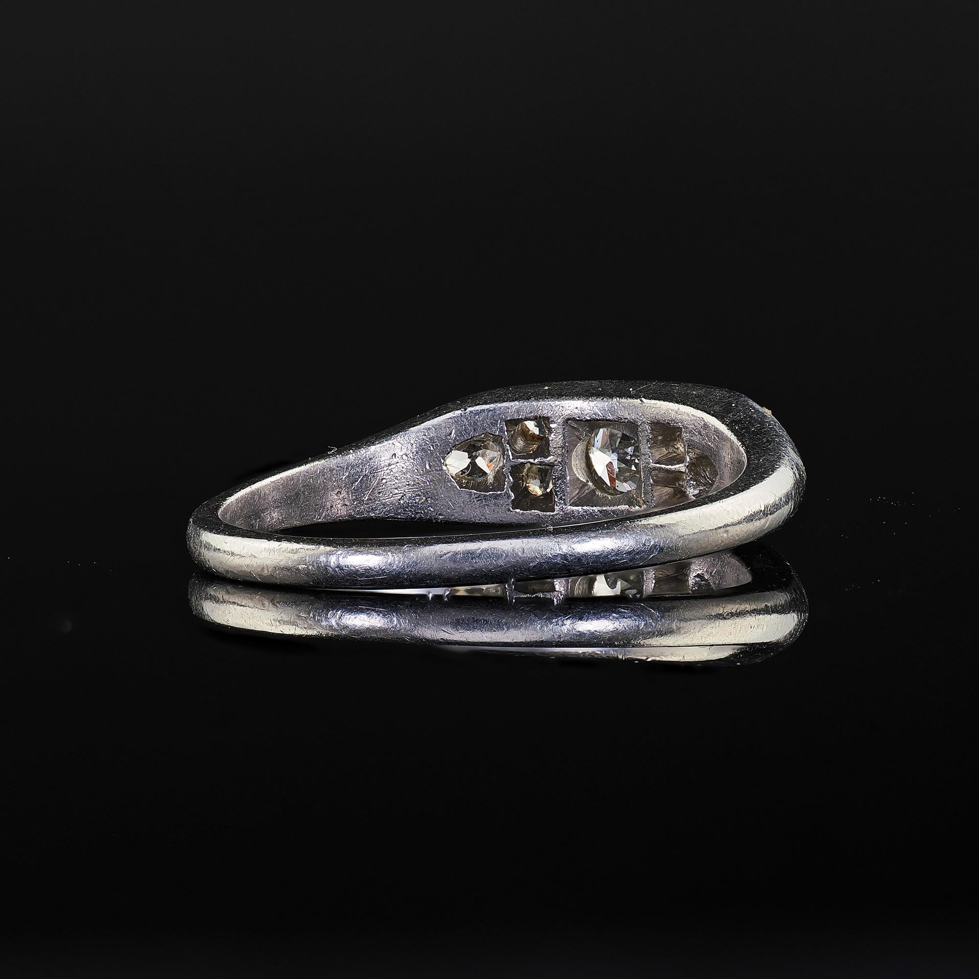 Antique Art Deco Platinum Old Euro Diamond Cluster Band - Size 8 For Sale 3