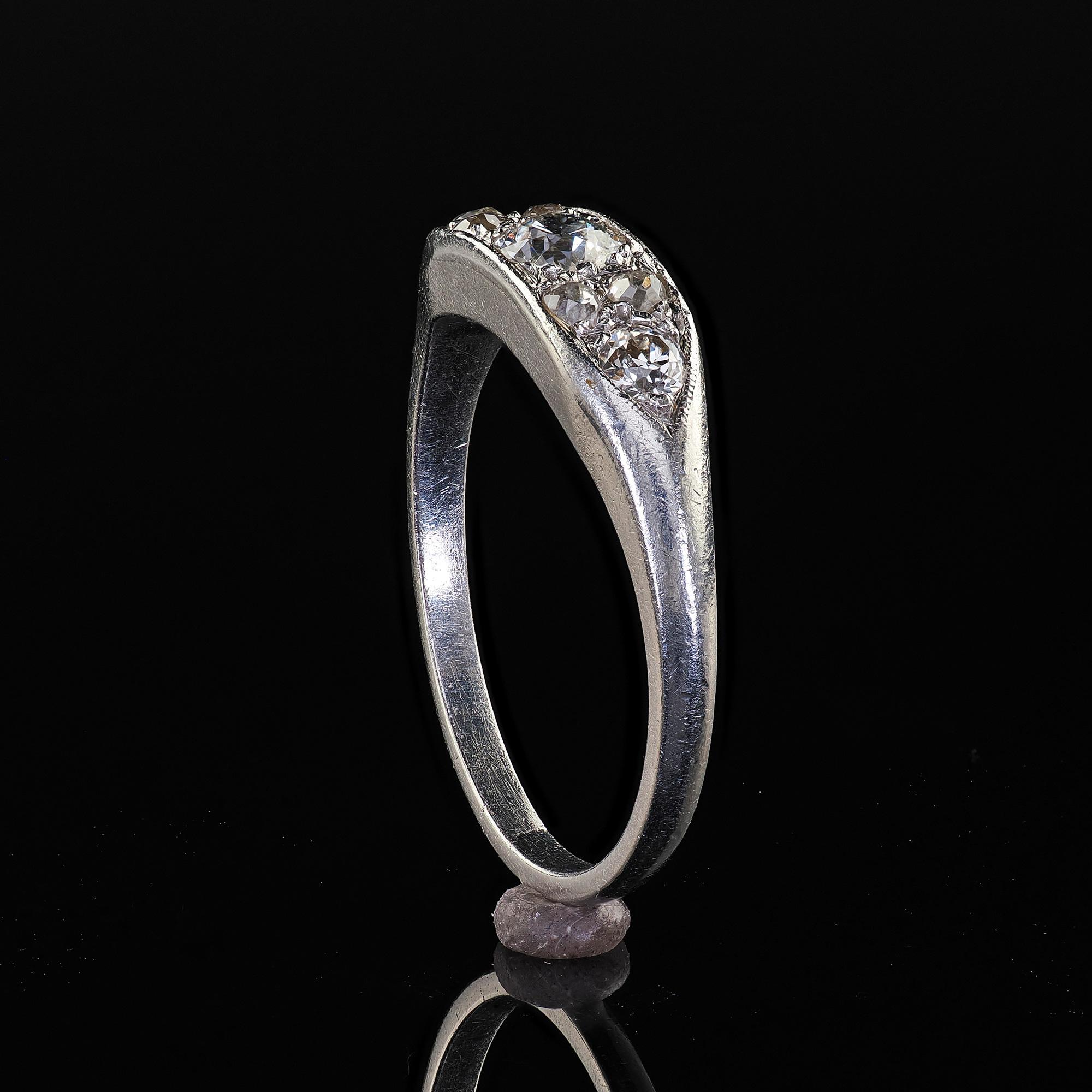 Antique Art Deco Platinum Old Euro Diamond Cluster Band - Size 8 For Sale 4