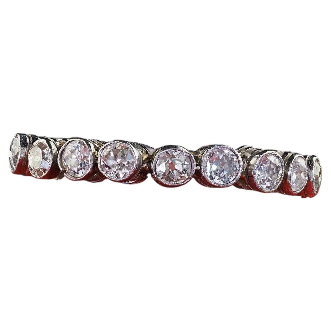 Antique Art Deco Platinum Old Euro Diamond Engraved Eternity Band - Size 4 For Sale