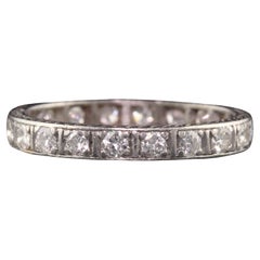 Antique Art Deco Platinum Old Euro Diamond Eternity Engraved Wedding Band