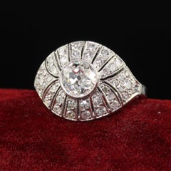 Antique Art Deco Platinum Old Euro Diamond Filigree Engagement Ring