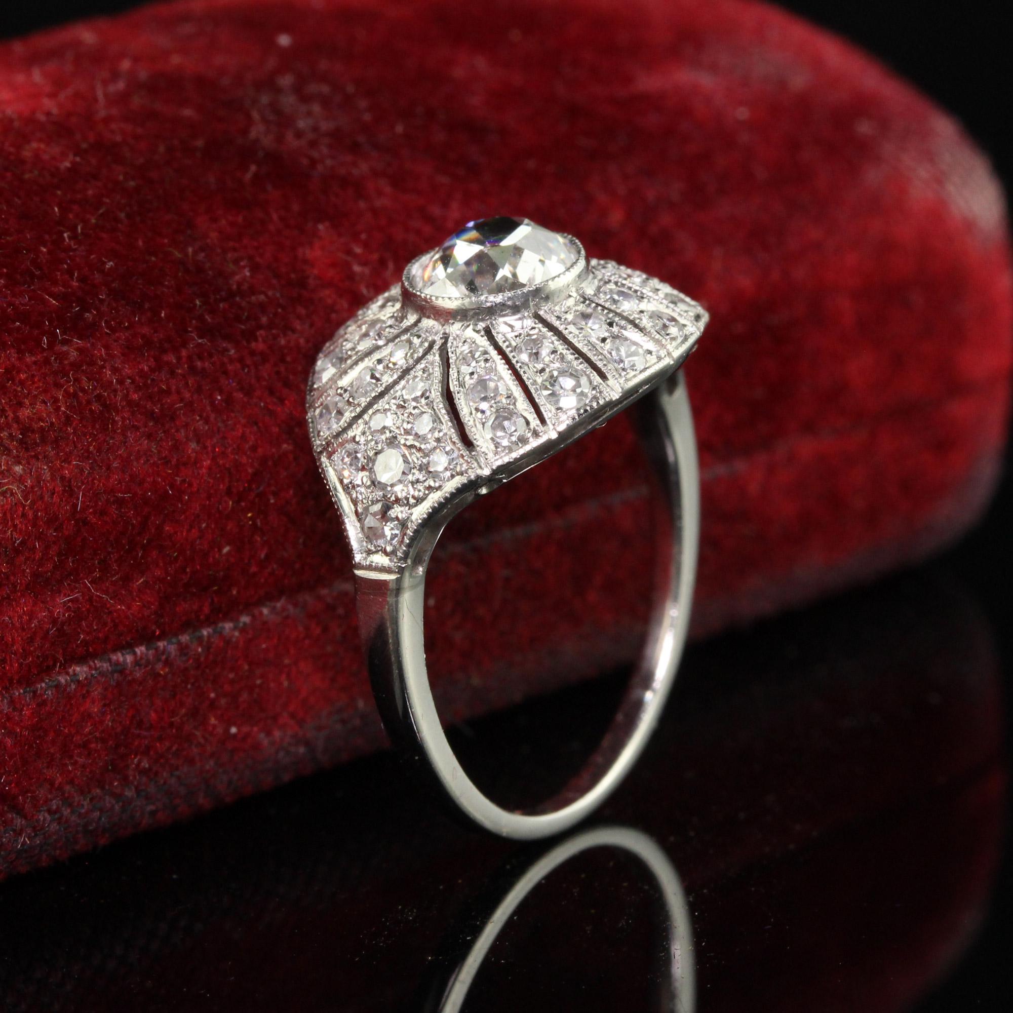 Old European Cut Antique Art Deco Platinum Old Euro Diamond Filigree Engagement Ring For Sale