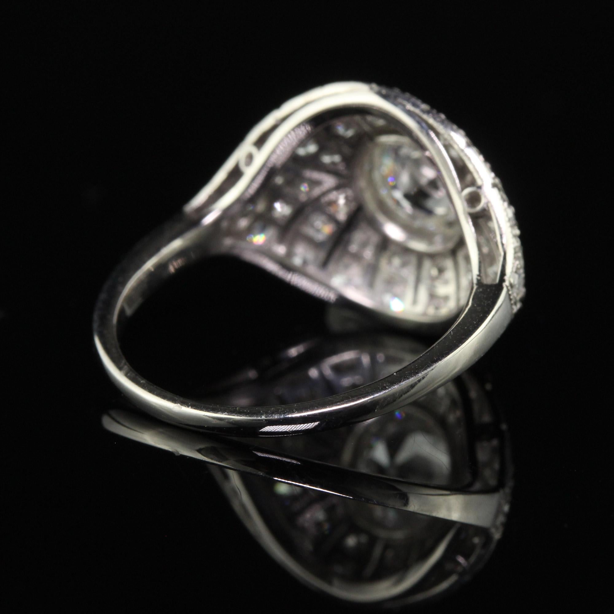 Women's Antique Art Deco Platinum Old Euro Diamond Filigree Engagement Ring For Sale
