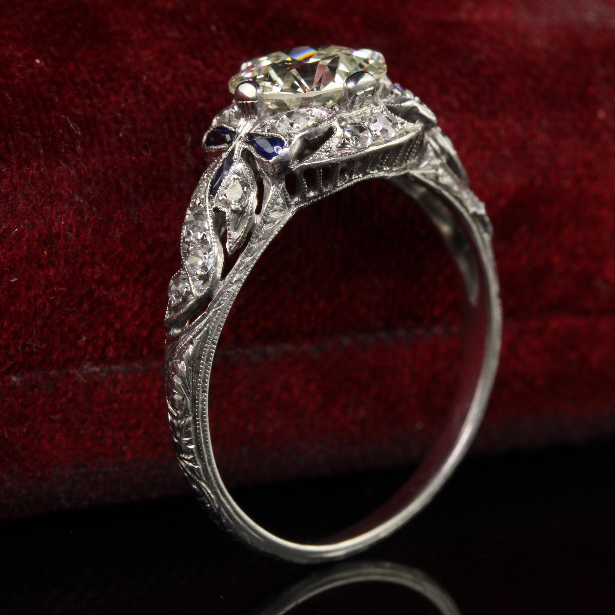 Old European Cut Antique Art Deco Platinum Old Euro Diamond Filigree Engagement Ring - GIA