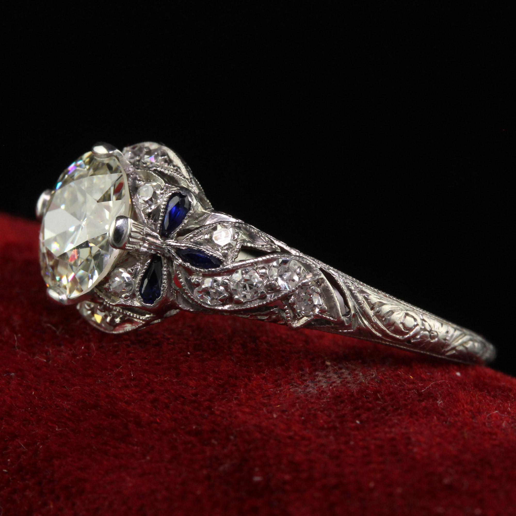 Antique Art Deco Platinum Old Euro Diamond Filigree Engagement Ring - GIA In Good Condition In Great Neck, NY