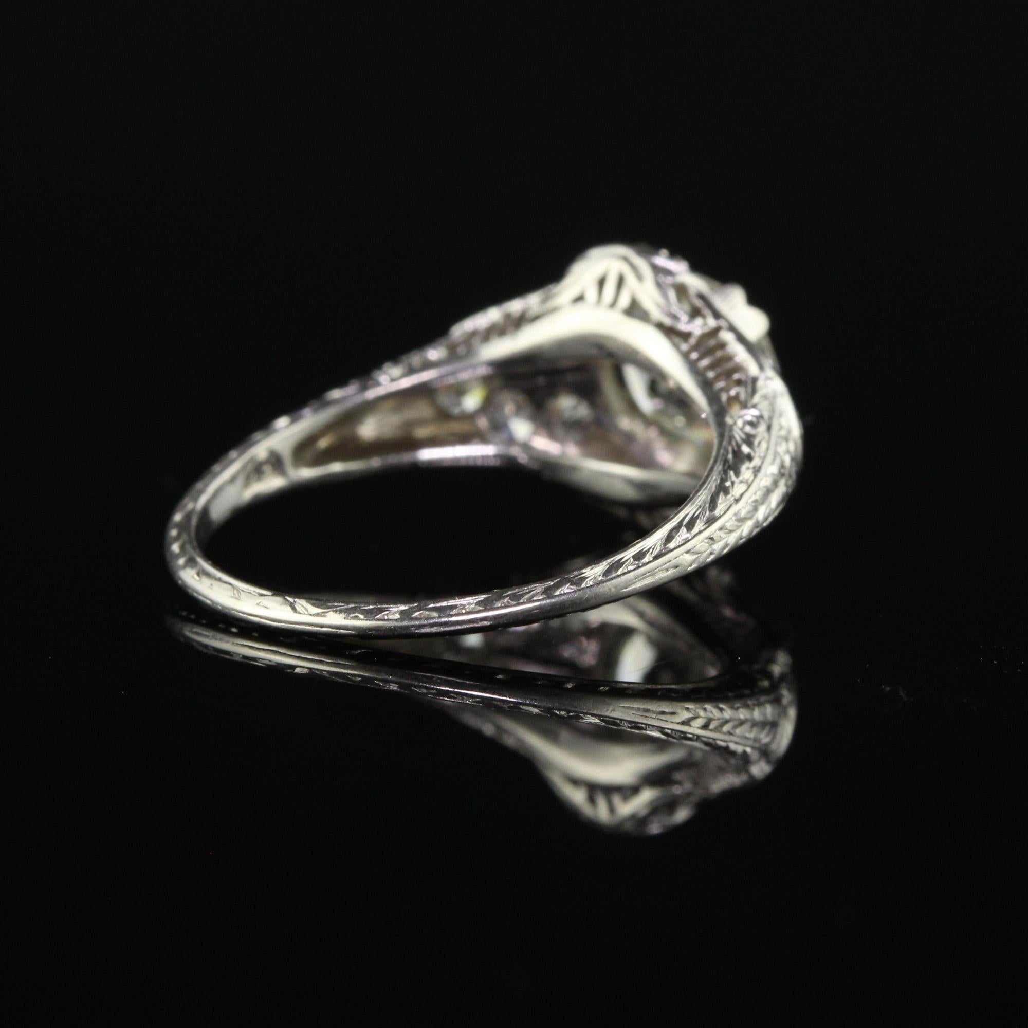 Women's Antique Art Deco Platinum Old Euro Diamond Filigree Engagement Ring - GIA For Sale