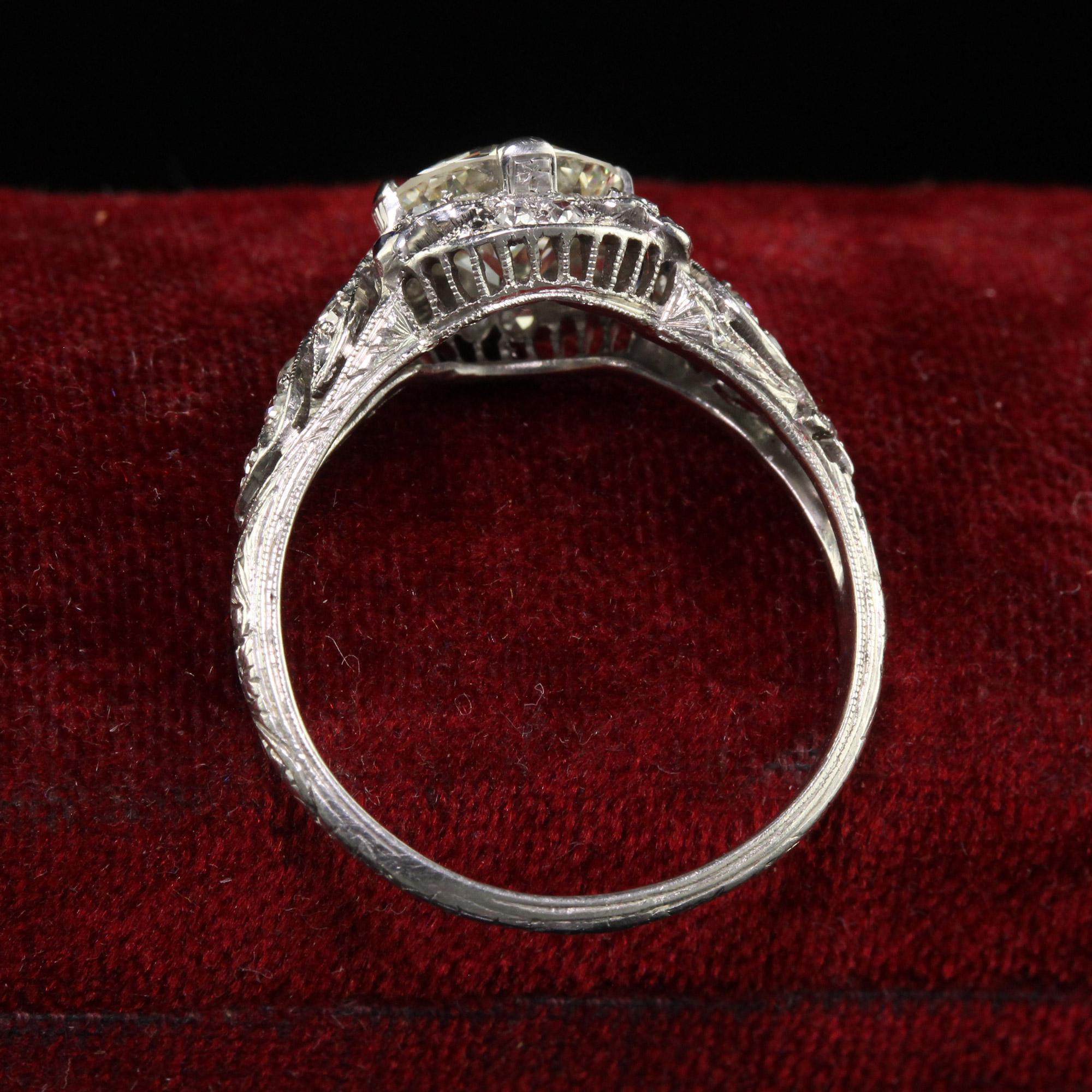 Women's Antique Art Deco Platinum Old Euro Diamond Filigree Engagement Ring - GIA For Sale