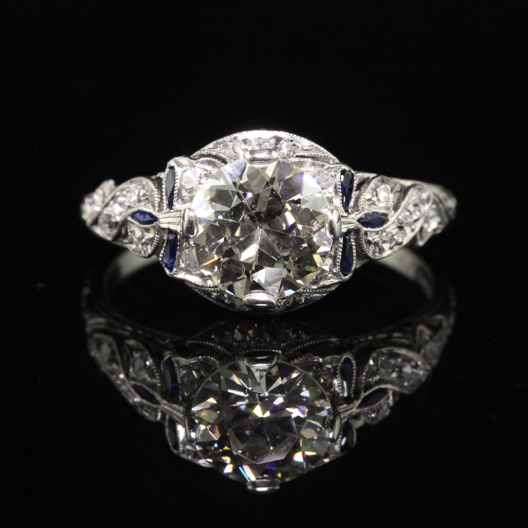 Antique Art Deco Platinum Old Euro Diamond Filigree Engagement Ring - GIA 1