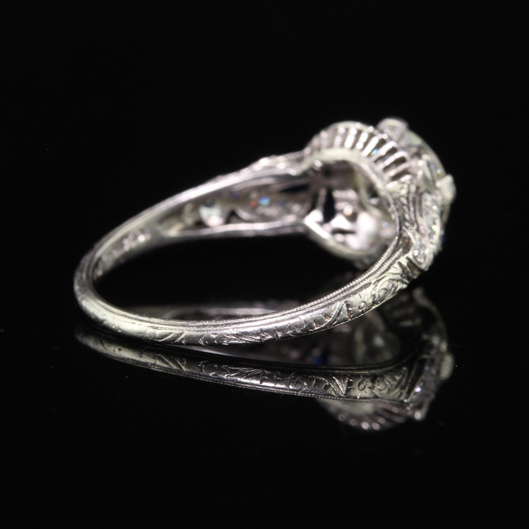 Antique Art Deco Platinum Old Euro Diamond Filigree Engagement Ring - GIA For Sale 2