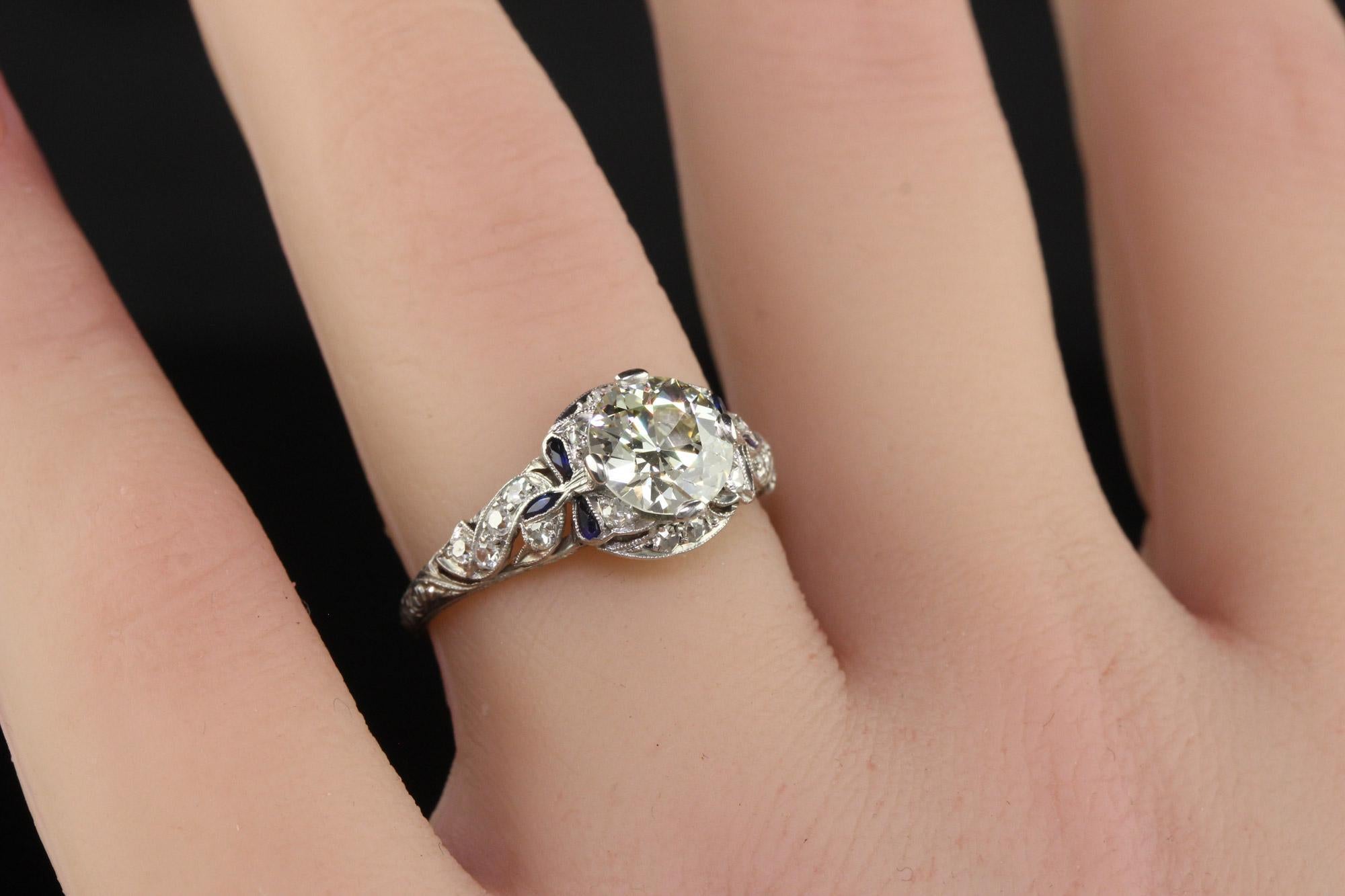 Antique Art Deco Platinum Old Euro Diamond Filigree Engagement Ring - GIA For Sale 3