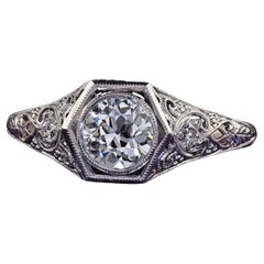 Antiker filigraner Art-Déco-Verlobungsring aus Platin mit altem Eurodiamant - GIA