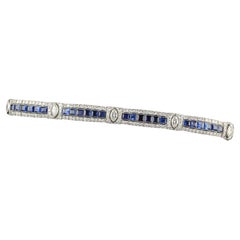 Bracelet Art déco ancien en platine avec diamants taille vieille Europe et saphirs marquises - GIA