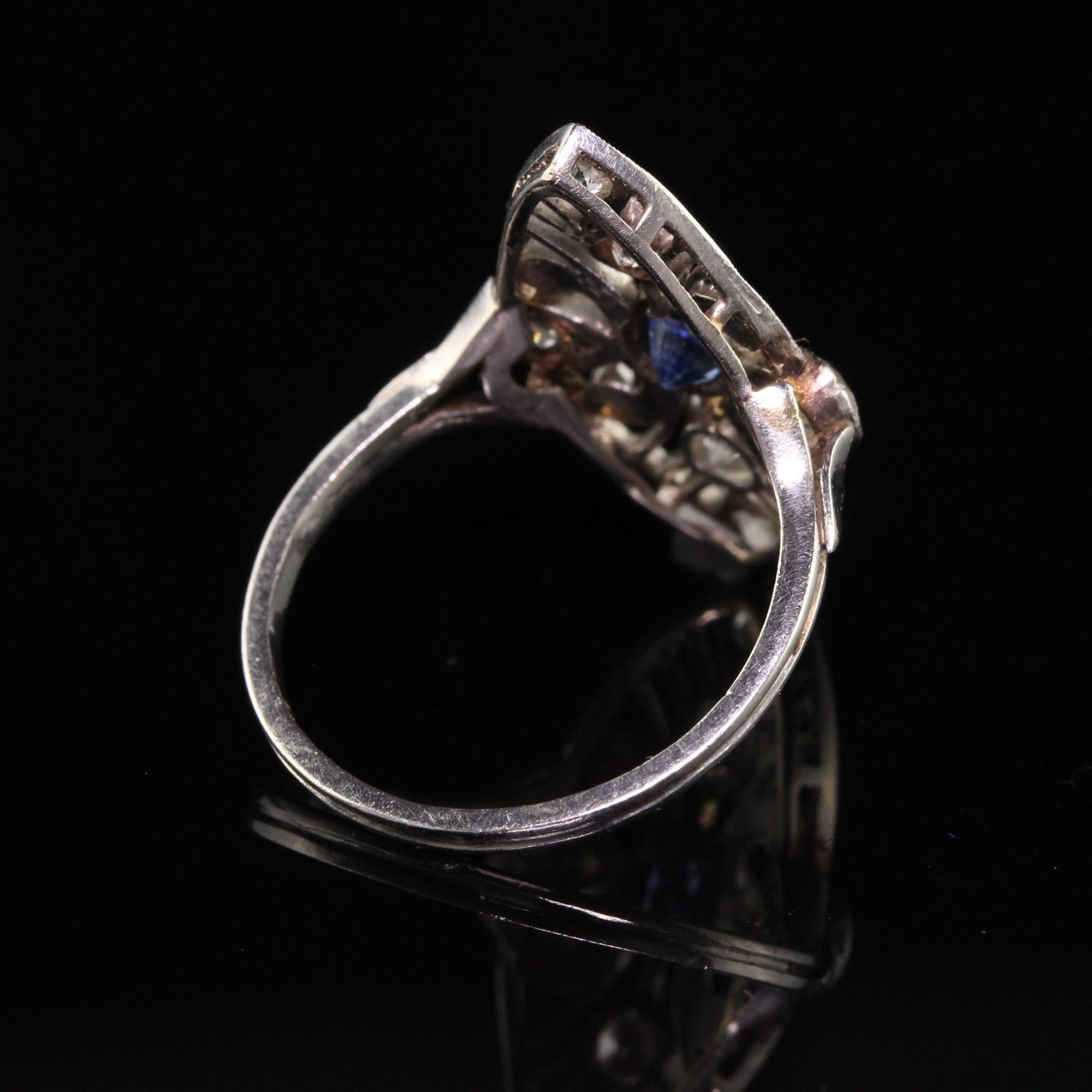Women's Antique Art Deco Platinum Old Euro Diamond Sapphire Navette Ring