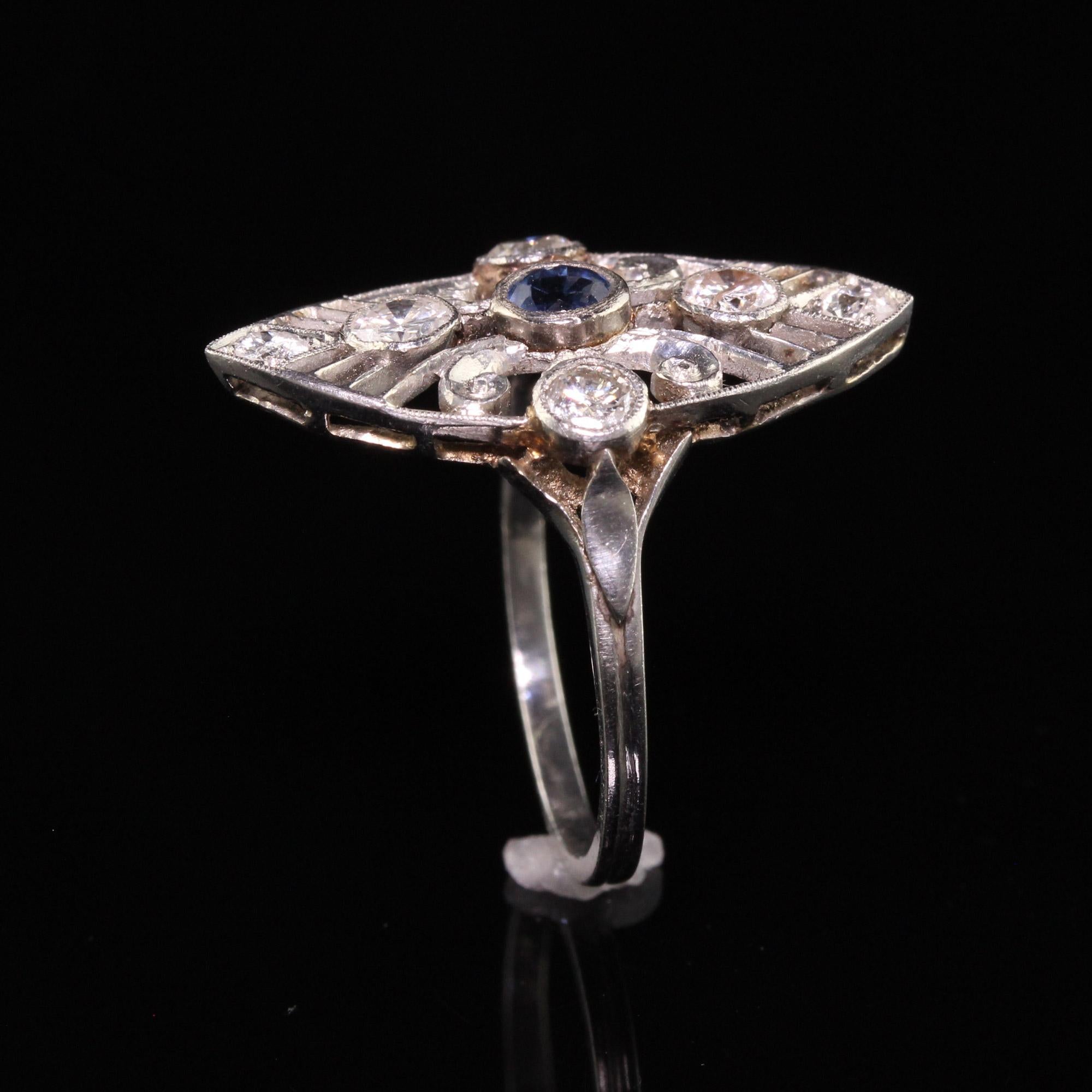 Antique Art Deco Platinum Old Euro Diamond Sapphire Navette Ring 1