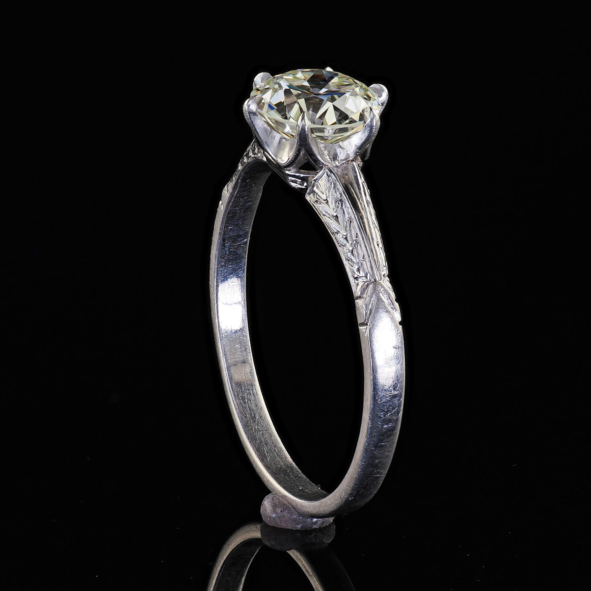 Bague de fiançailles solitaire Art déco ancienne en platine avec diamants européens anciens - GIA en vente 5