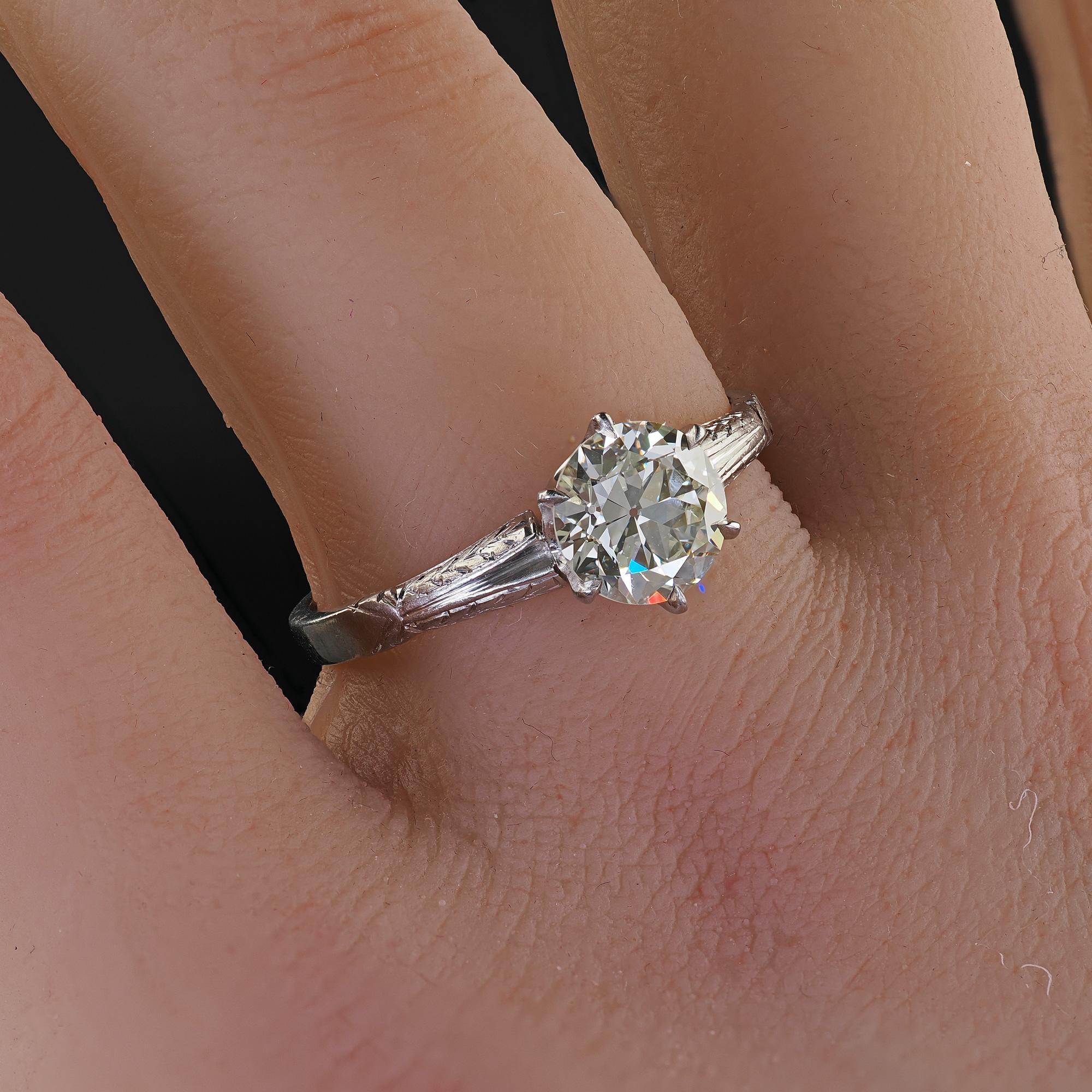 Bague de fiançailles solitaire Art déco ancienne en platine avec diamants européens anciens - GIA en vente 6