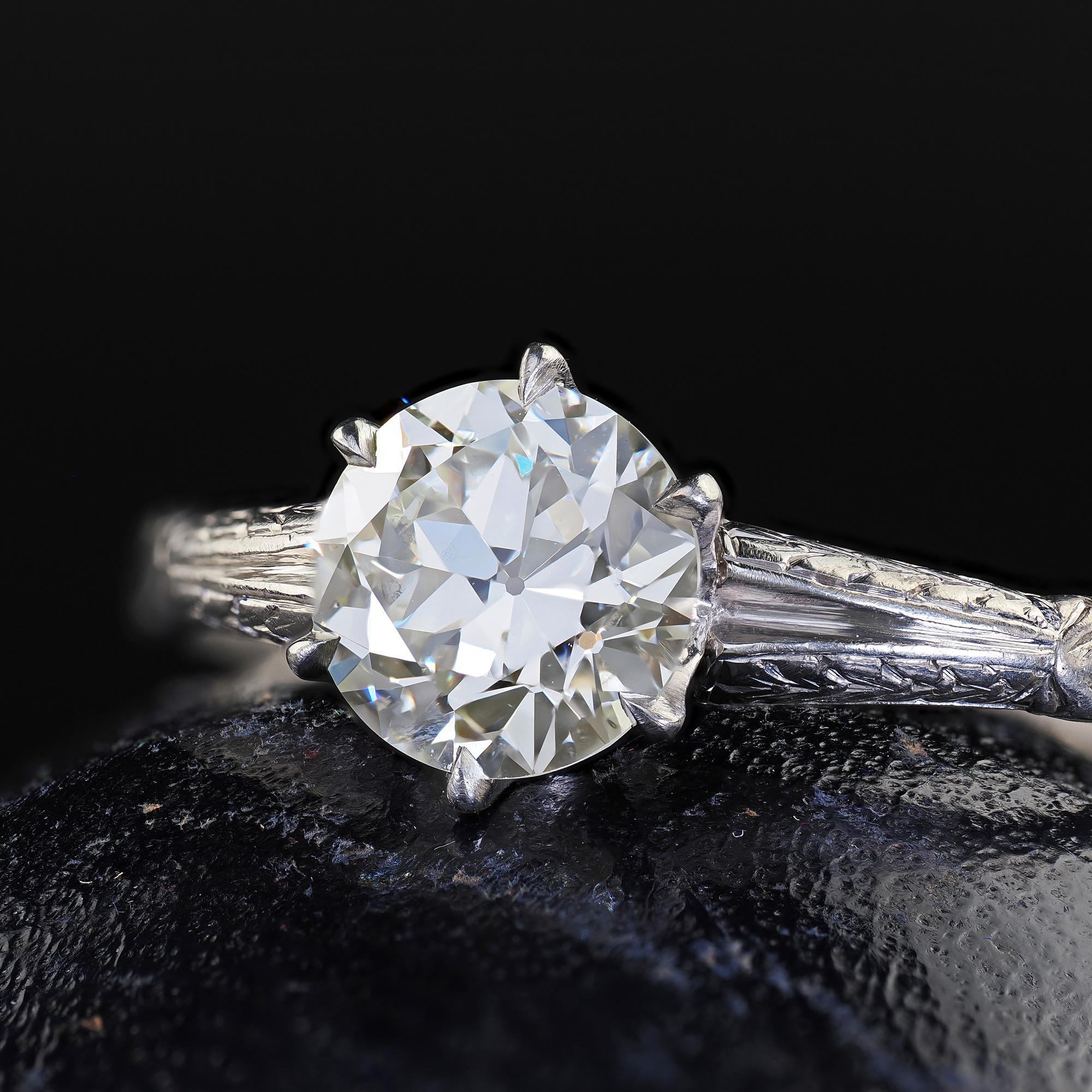 Bague de fiançailles solitaire Art déco ancienne en platine avec diamants européens anciens - GIA en vente 2