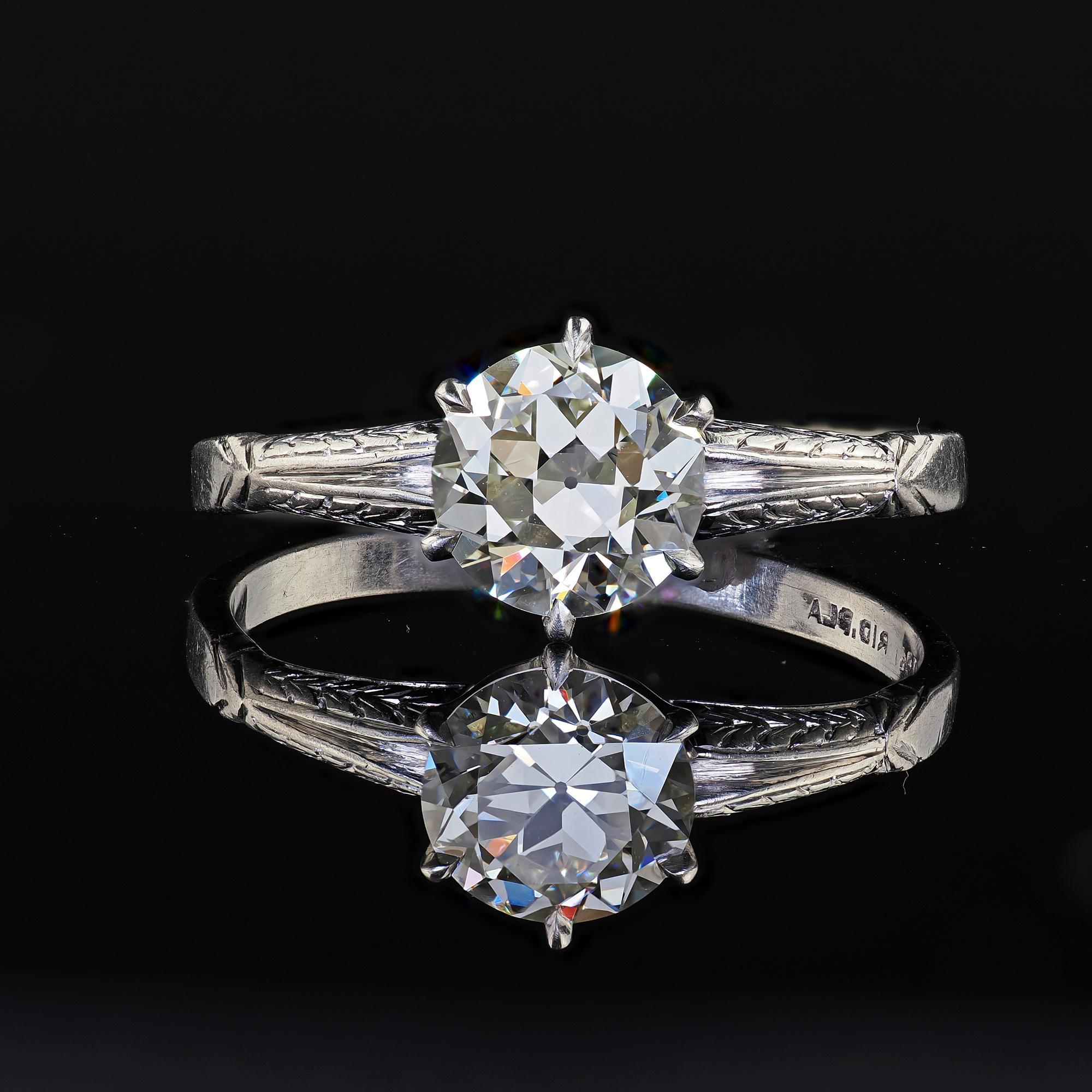 Bague de fiançailles solitaire Art déco ancienne en platine avec diamants européens anciens - GIA en vente 3