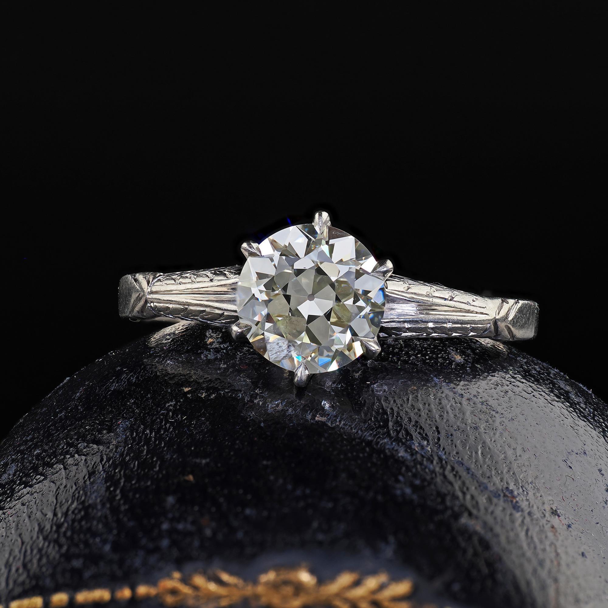 Antique Art Deco Platinum Old Euro Diamond Solitaire Engagement Ring - GIA