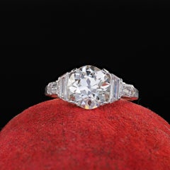 Antique Art Deco Platinum Old Euro Diamond Trap Bullet Engagement Ring - GIA