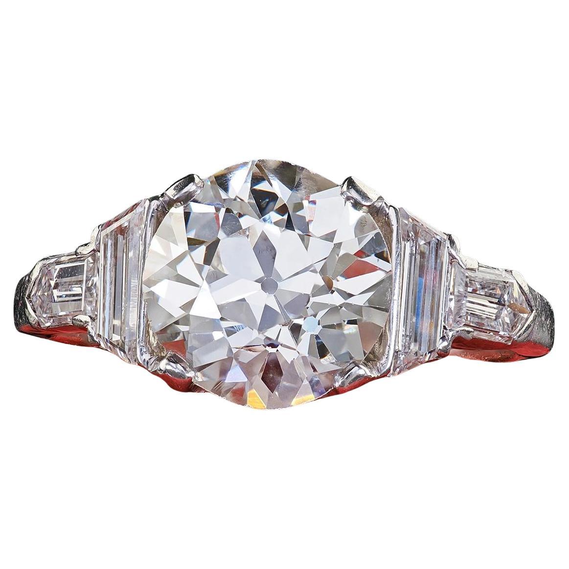 Antiker Art Deco Platin Alt-Euro-Diamantenfalle Kugel Verlobungsring - GIA