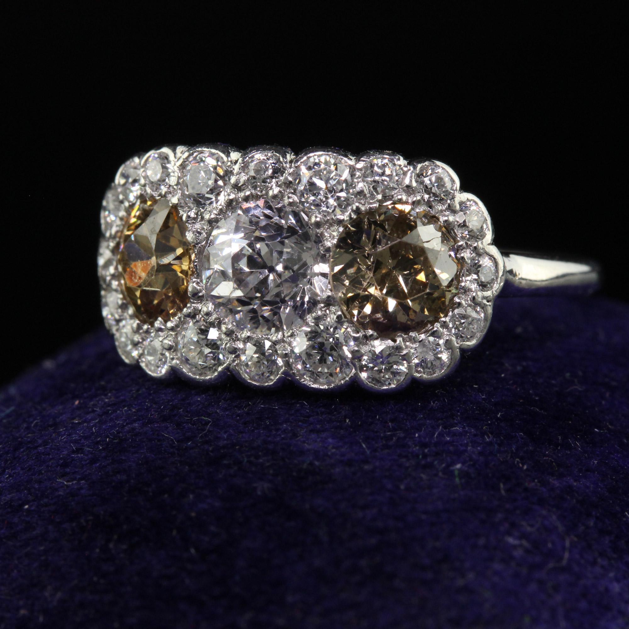 Women's Antique Art Deco Platinum Old Euro Faint Pink Diamond Three Stone Ring - GIA