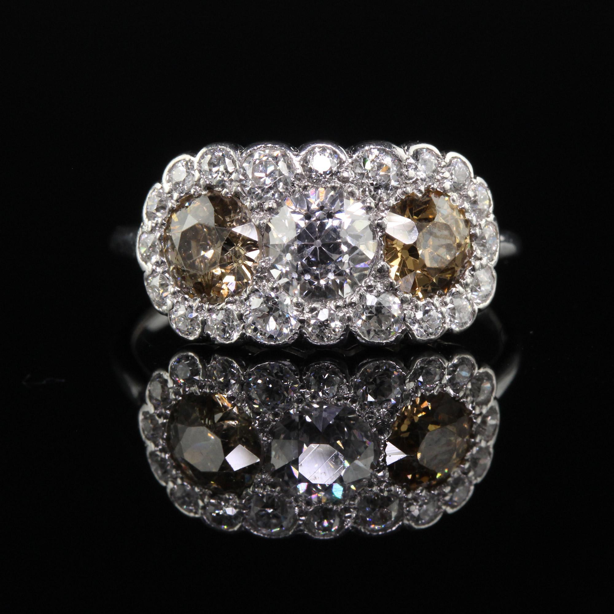 Antiker Art Deco Platin Alter Euro Faint Pink Diamond Drei Stein Ring - GIA Damen