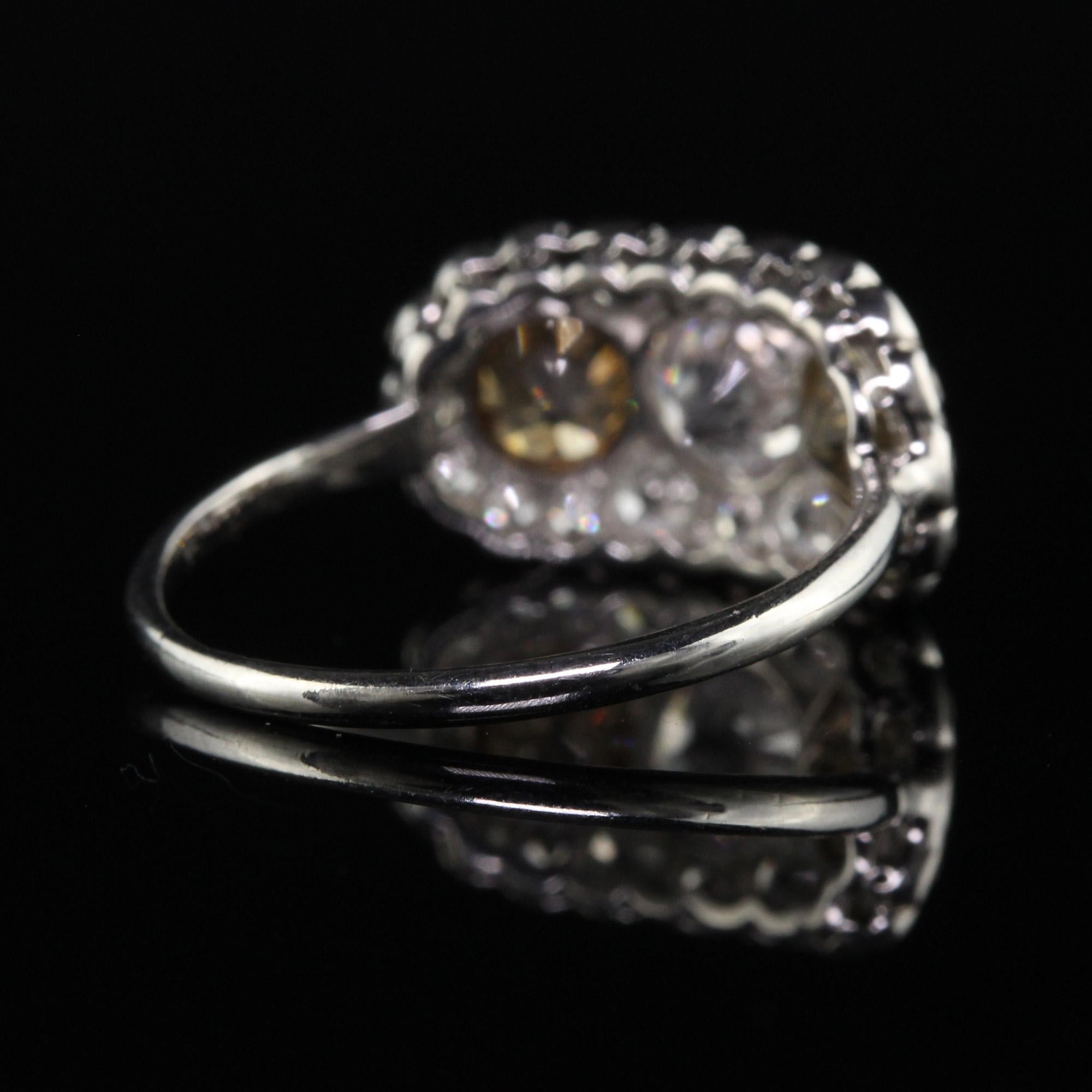 Antique Art Deco Platinum Old Euro Faint Pink Diamond Three Stone Ring - GIA For Sale 2