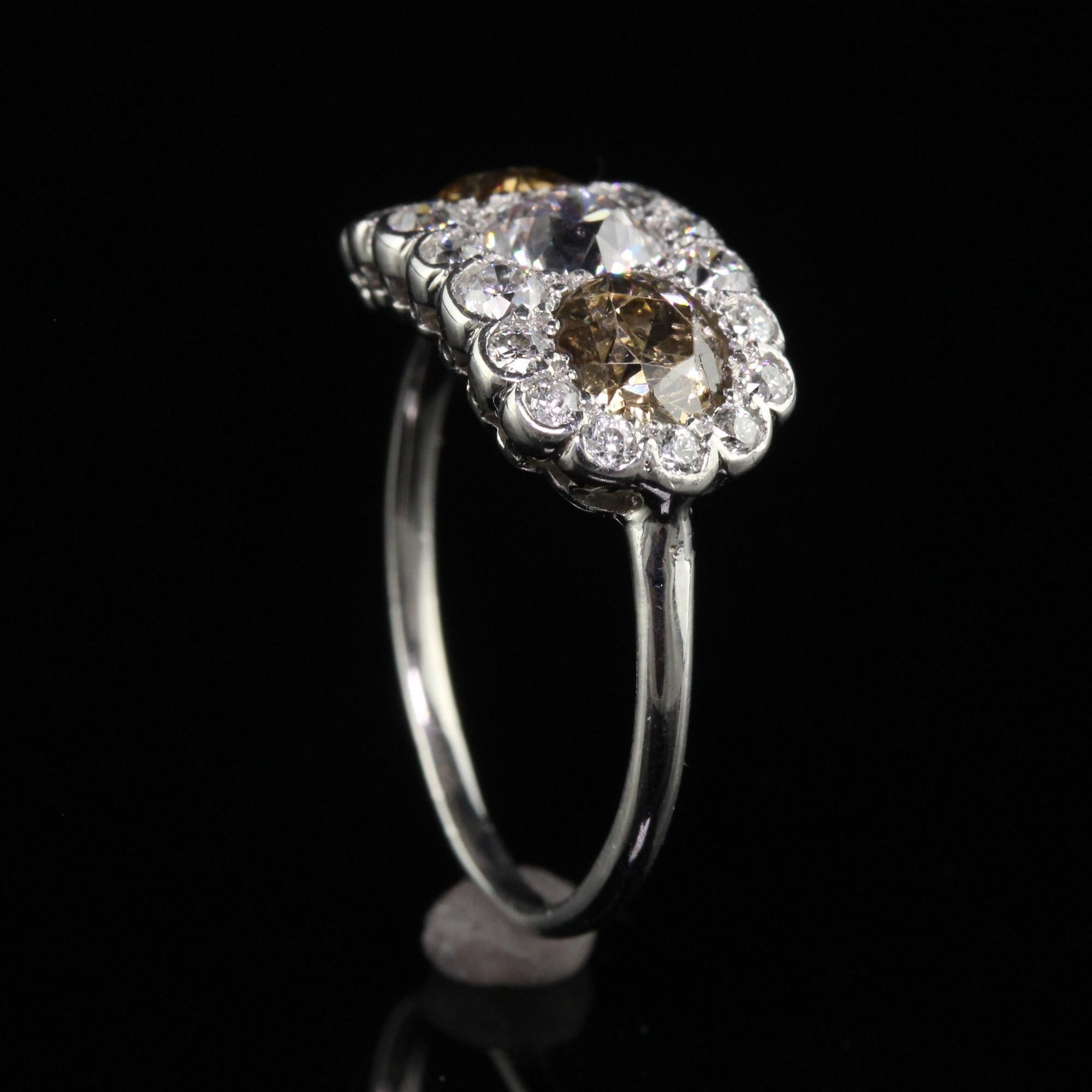 Antique Art Deco Platinum Old Euro Faint Pink Diamond Three Stone Ring - GIA For Sale 3