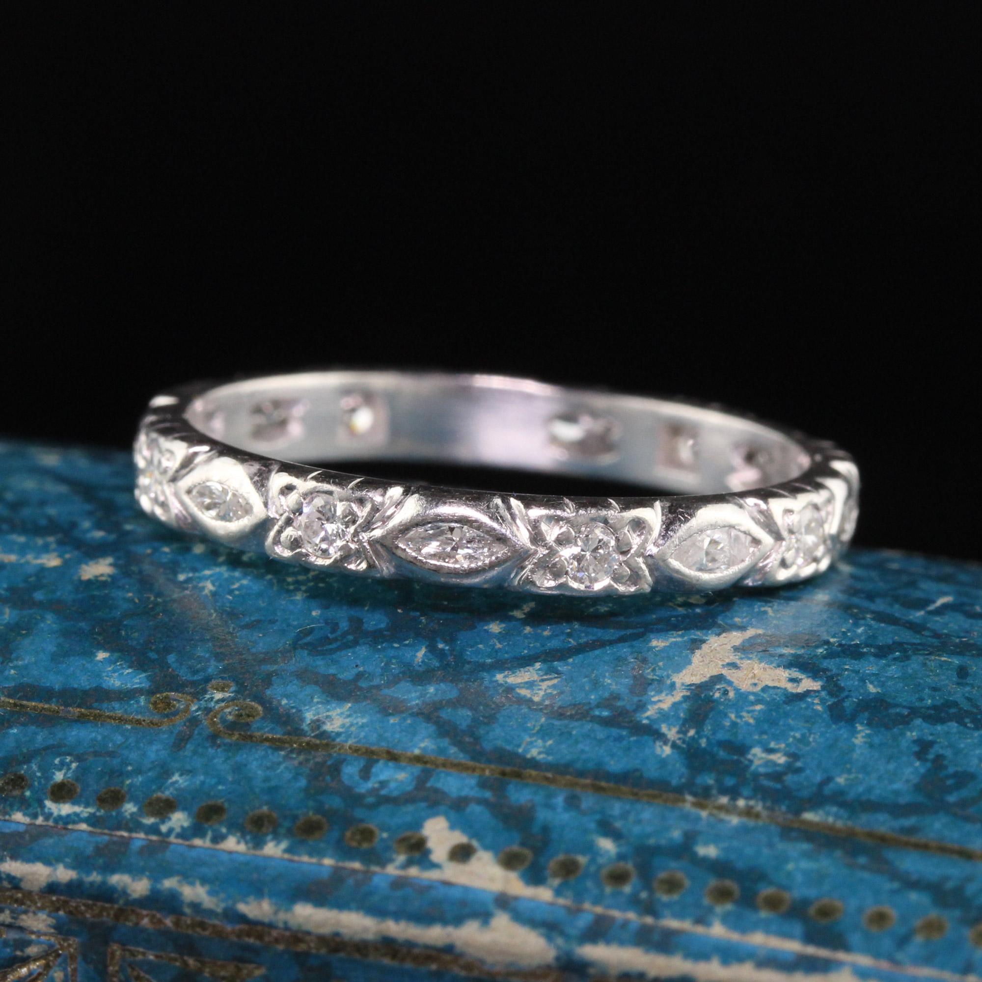 Beautiful Antique Art Deco Platinum Old Euro Marquise Diamond Eternity Band. This incredible band is crafted in platinum. The band has old european cut diamonds and marquise going around the entire ring. It is in great condition.

Item