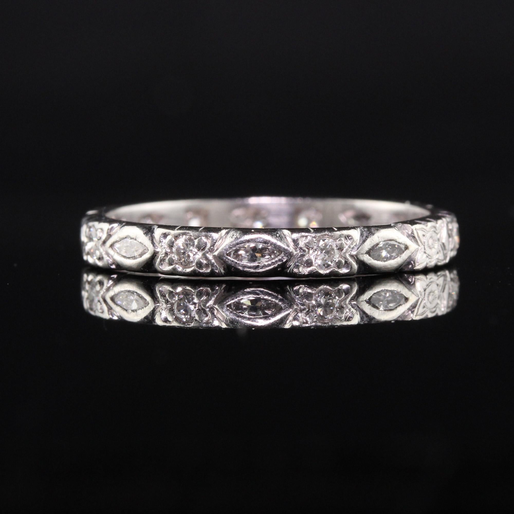Antique Art Deco Platinum Old Euro Marquise Diamond Eternity Band In Good Condition In Great Neck, NY